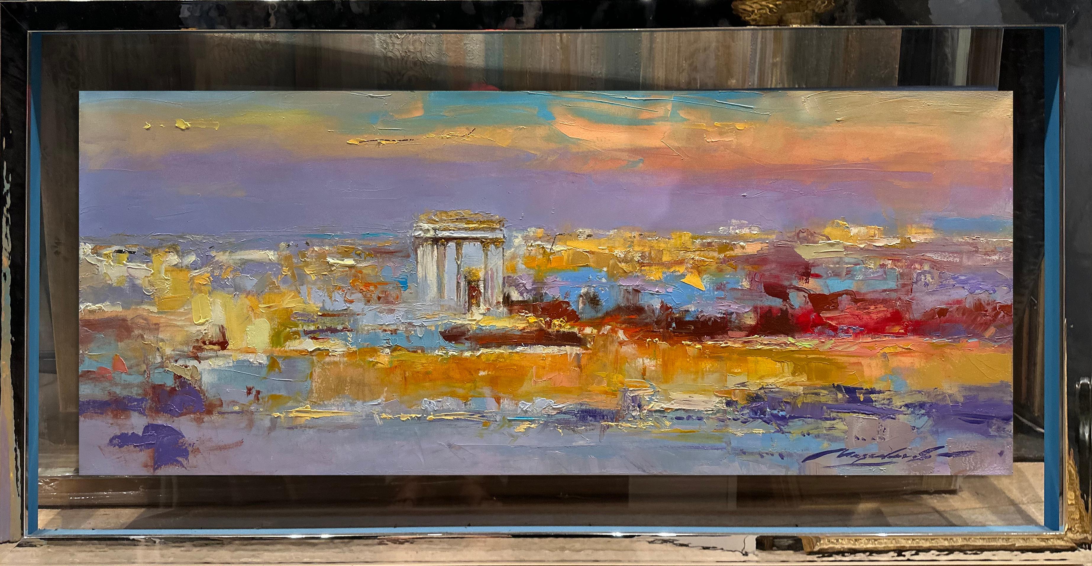 Visión vívida del Templo de Jerusalén pintura acrílica en color y pan de oro en venta 3