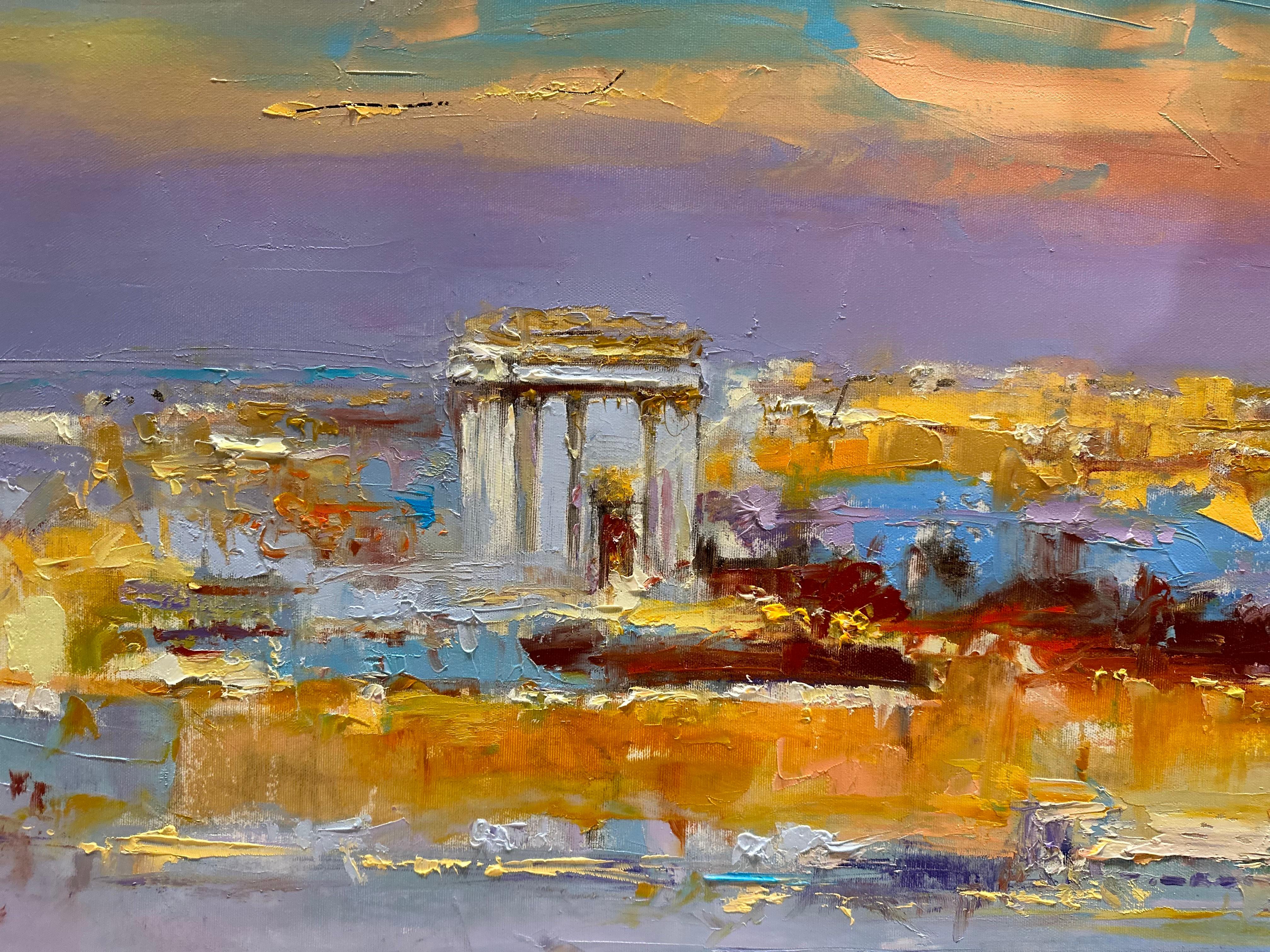 Visión vívida del Templo de Jerusalén pintura acrílica en color y pan de oro en venta 4