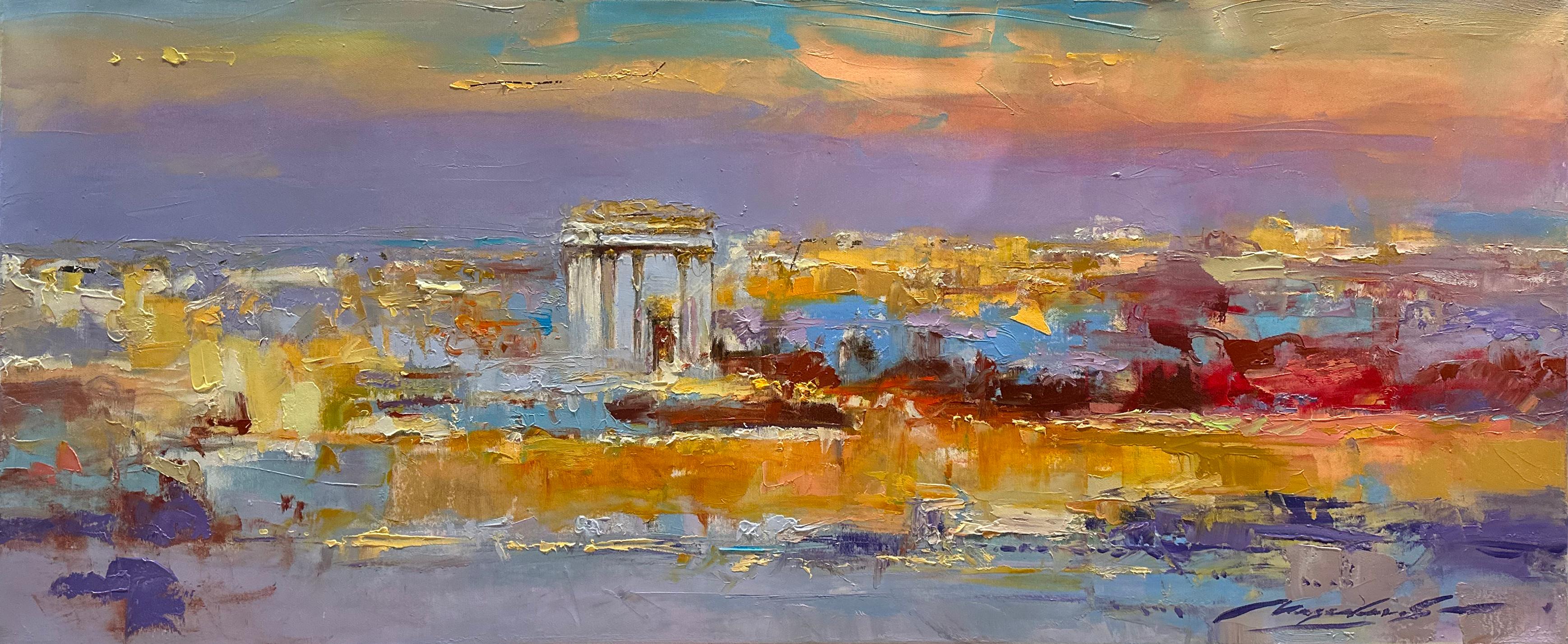 Visión vívida del Templo de Jerusalén pintura acrílica en color y pan de oro en venta 5