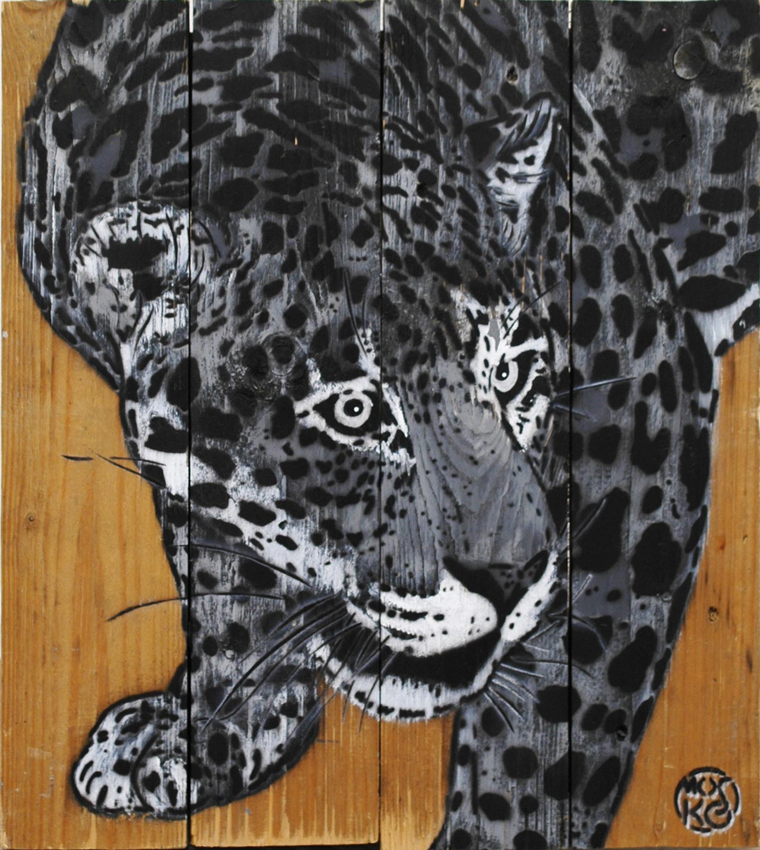 MOSKO Figurative Painting - Buste Jaguar Niveaux De Gris