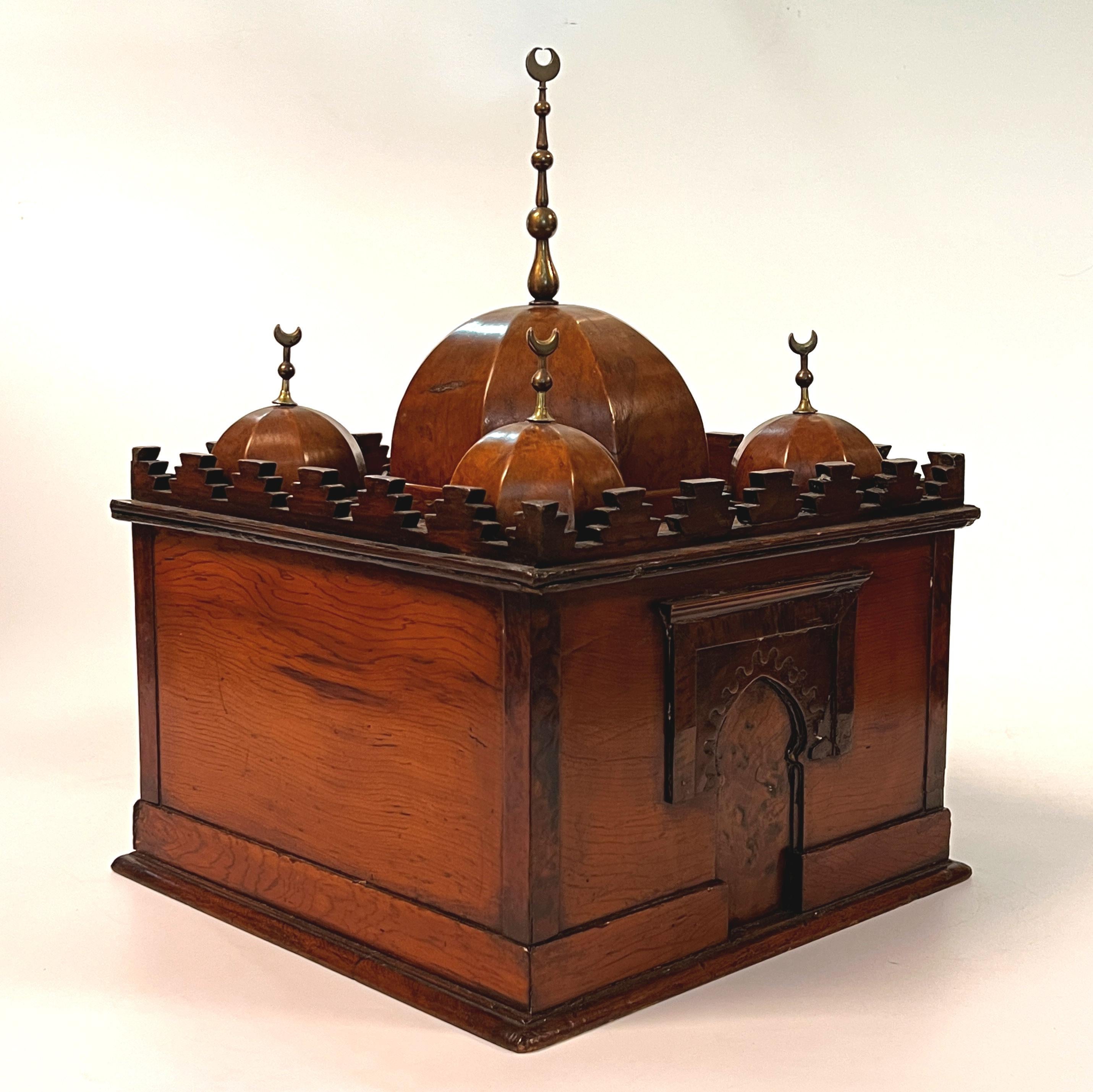 Unknown Mosque Form Cellaret Wine Box in Fruitwood and Brass For Sale