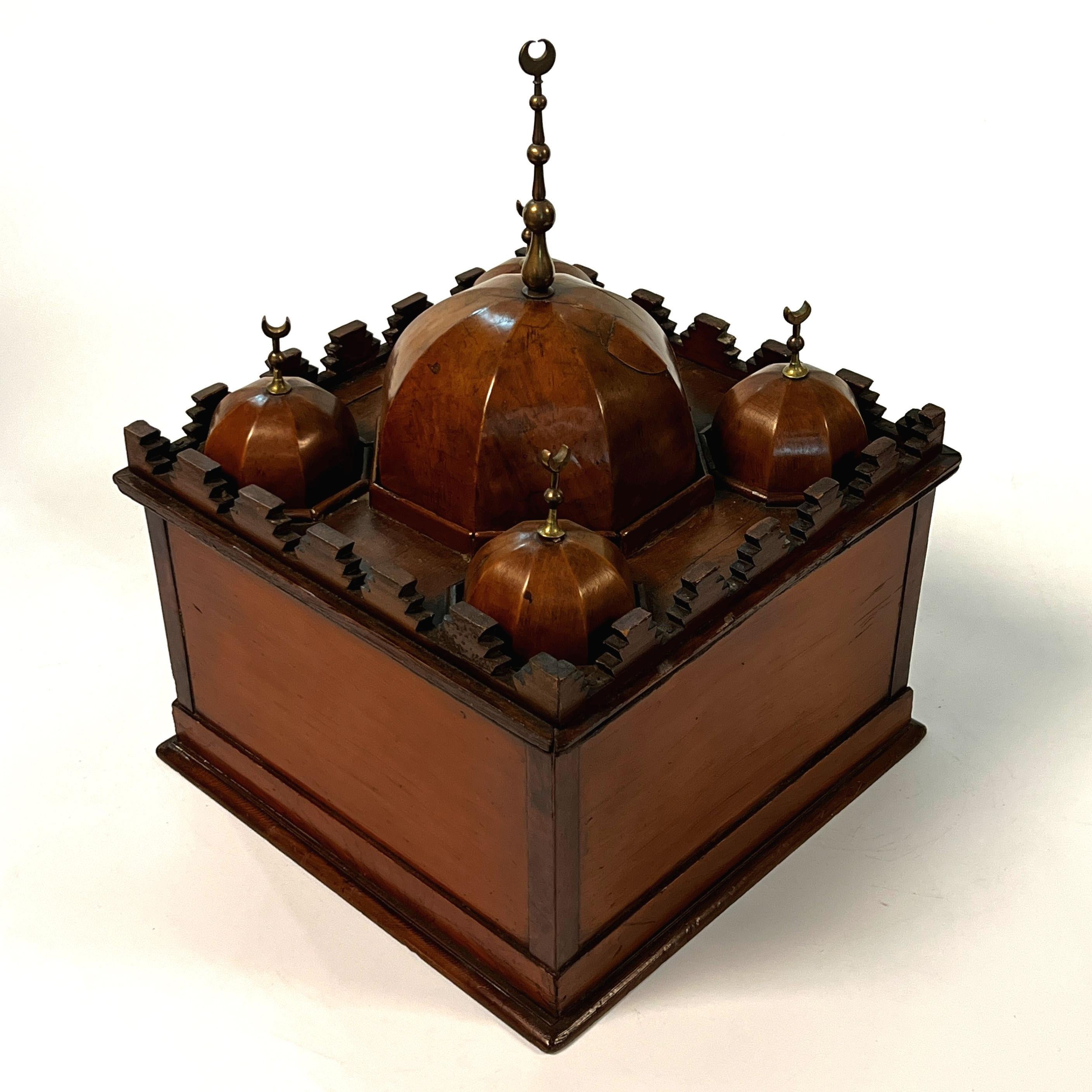Mosque Form Cellaret Wine Box in Fruitwood and Brass For Sale 1