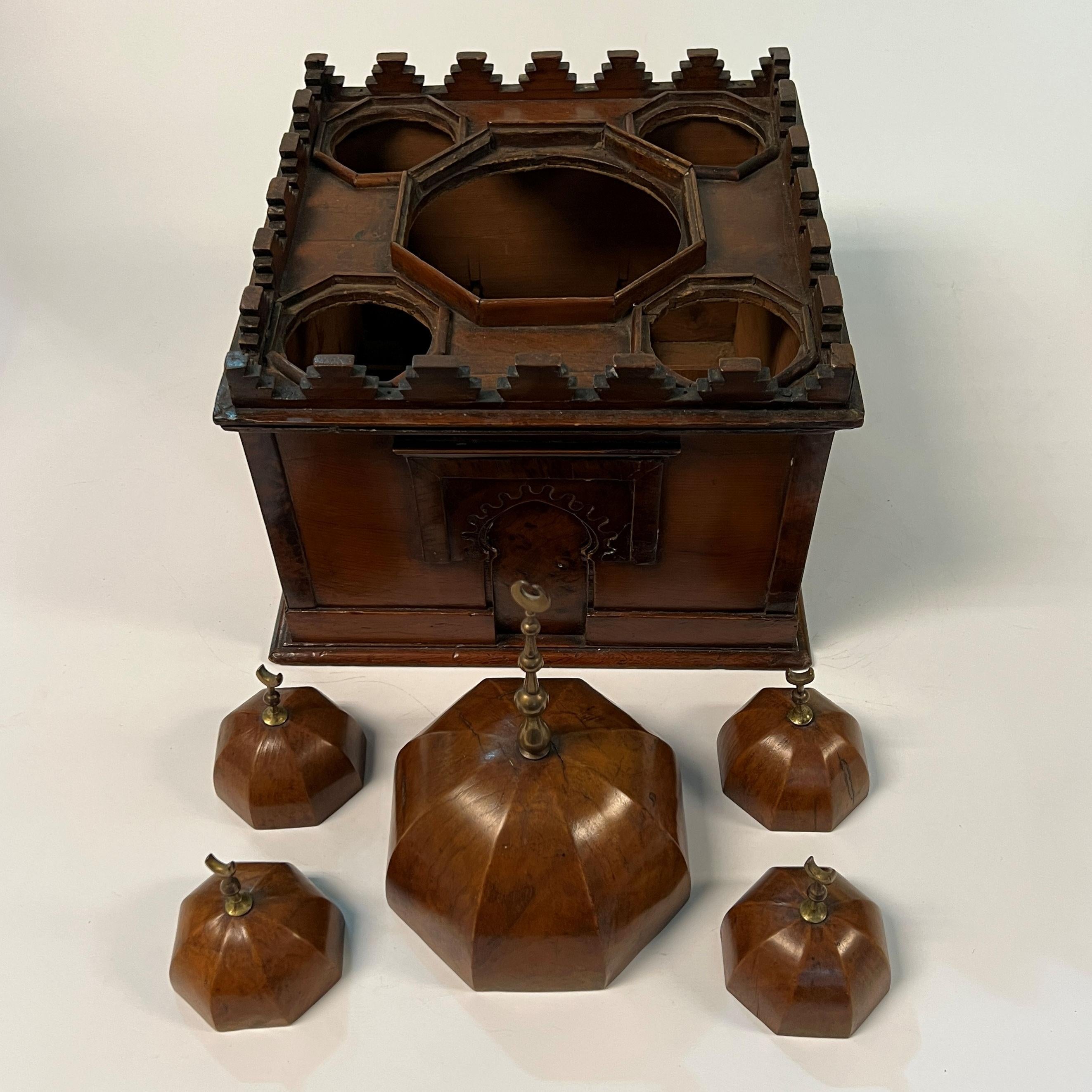 Mosque Form Cellaret Wine Box in Fruitwood and Brass For Sale 4