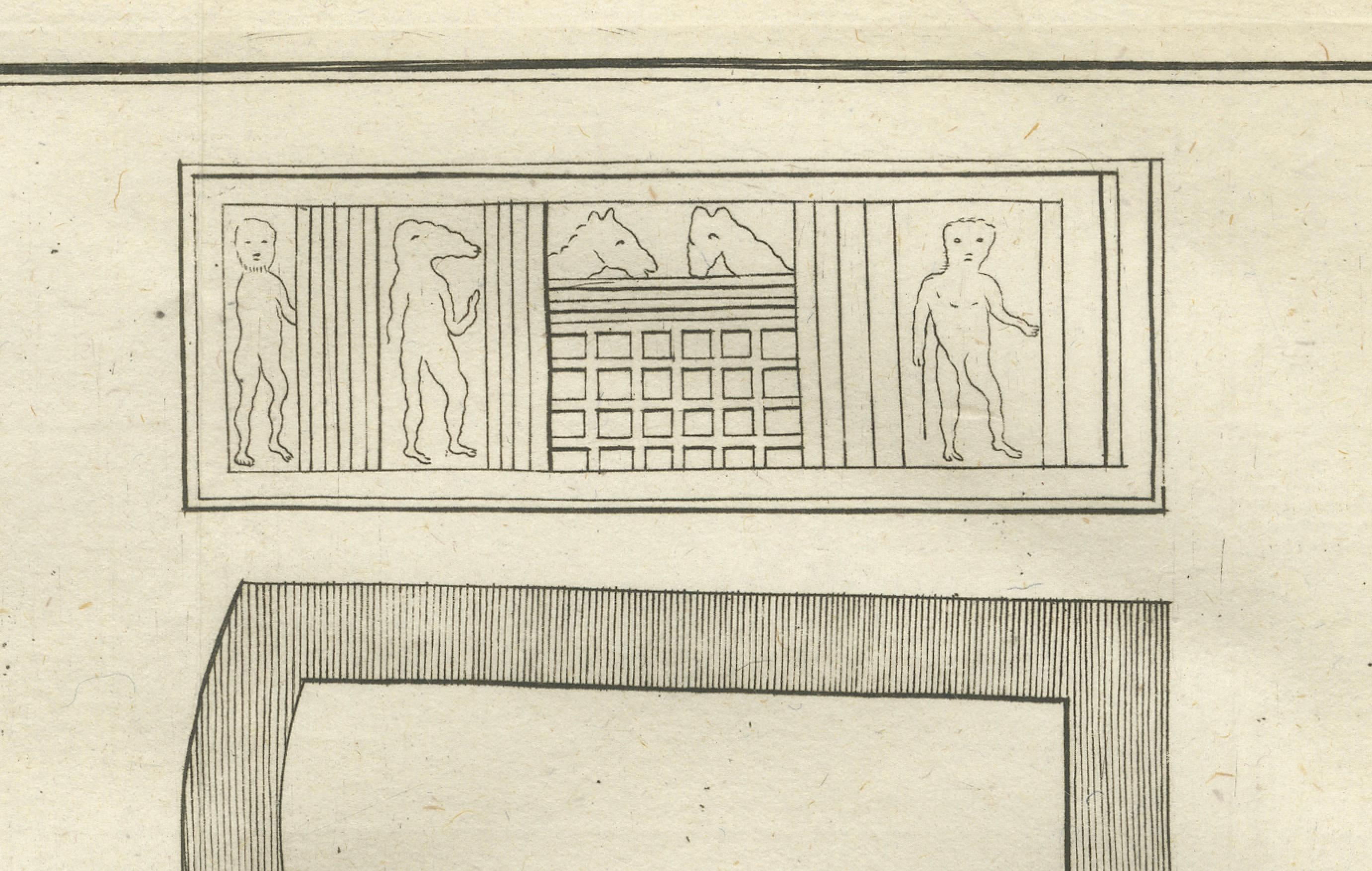 Titre : Mosquée d'Amr, Vieux Caire, et design du sarcophage - Gravure architecturale, Egypte 1776

Description :
Cette gravure architecturale ancienne de 1776 présente un plan détaillé de la mosquée historique d'Amr ibn al-As dans le Vieux Caire,