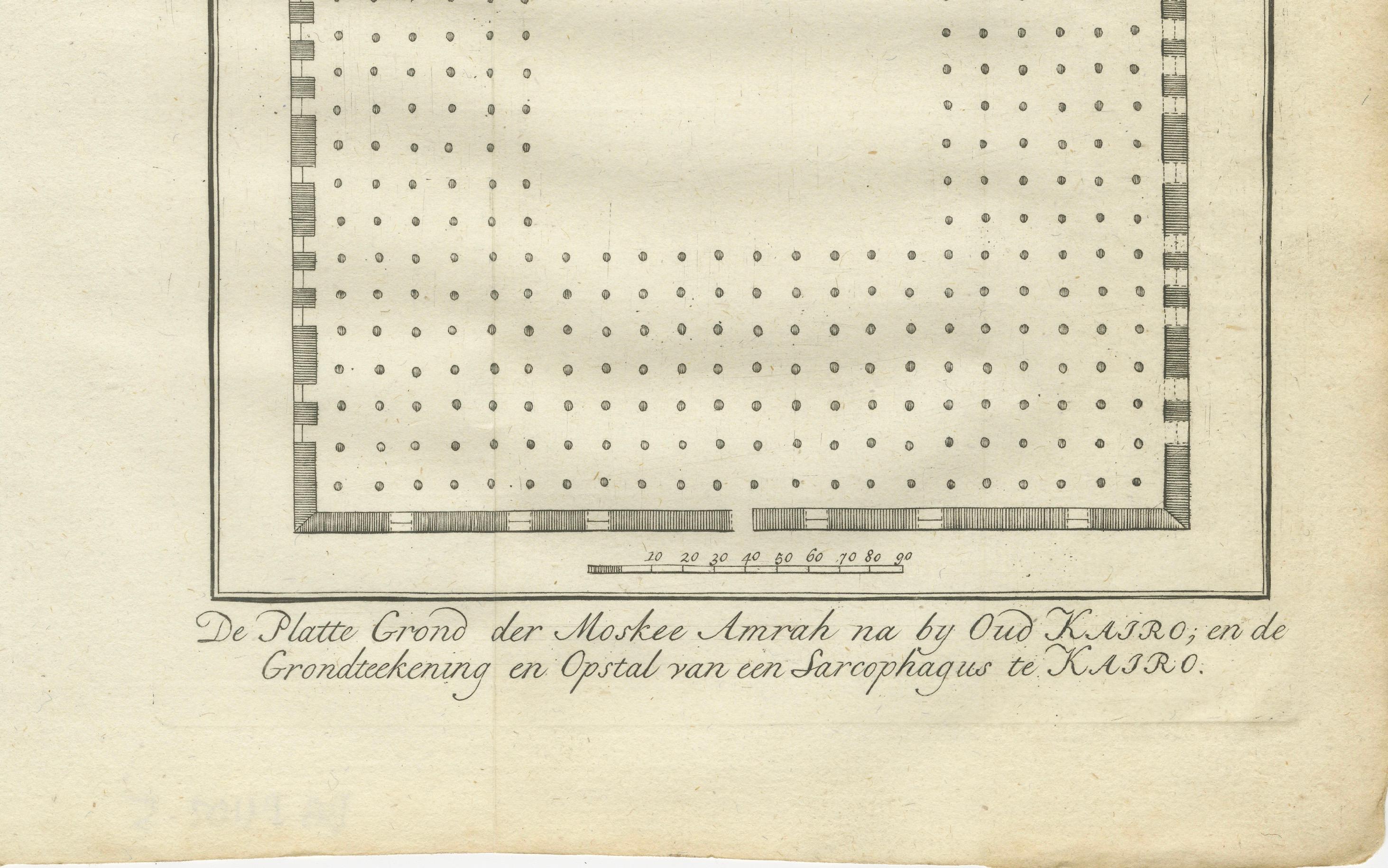 Néerlandais Mosquée d'Amr, Le Vieux Caire & Sarcophage Design - Gravure d'architecture, Egypte 1776 en vente