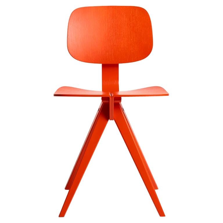 Mosquito-Stuhl aus roter Eiche in Vermillion, Holzrahmen + Sperrholz, Mid-Century Modern im Angebot