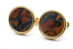 Moss Agate and Gold Cufflinks