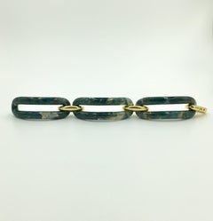 Moss Agate and Gold Link Bracelet