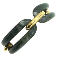 Vintage Moss Agate and Gold Link Bracelet