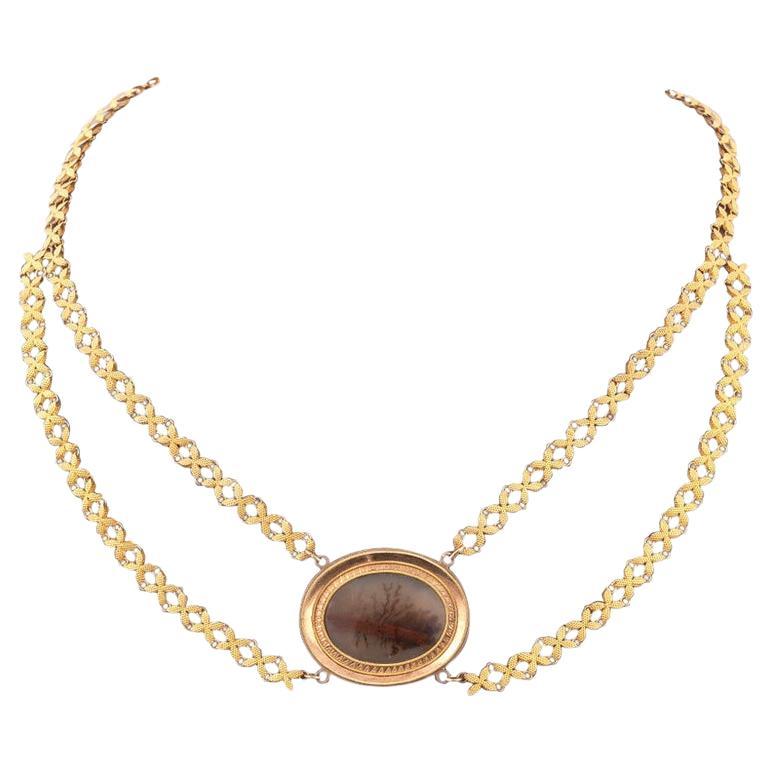 Collier d'agate mousse et d'or 19e siècle