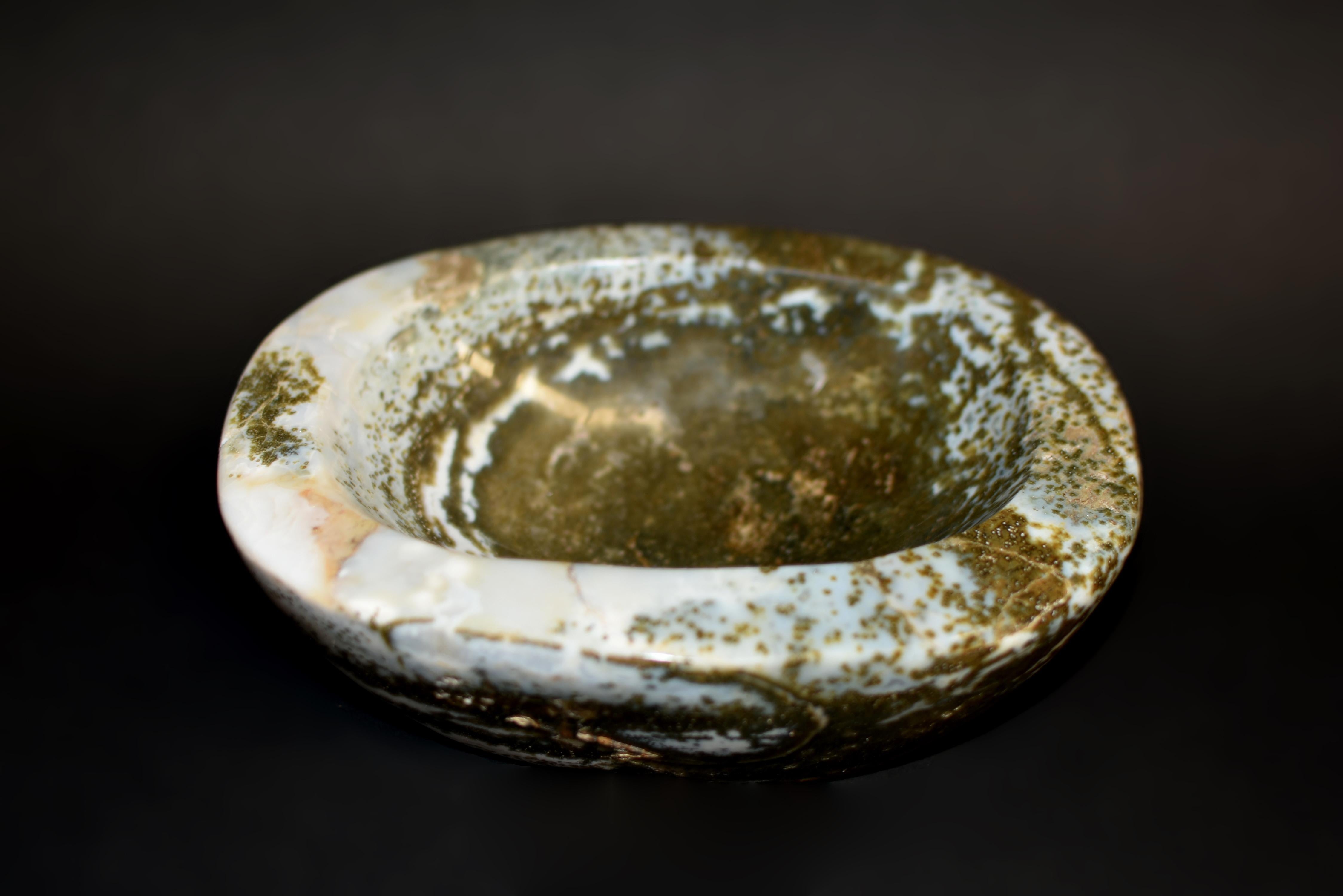 Hand-Carved Moss Agate Bowl 7.5