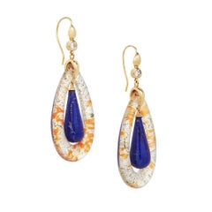 Ohrringe aus 18 Karat Gelbgold mit Moosachat, Lapis und Diamanten