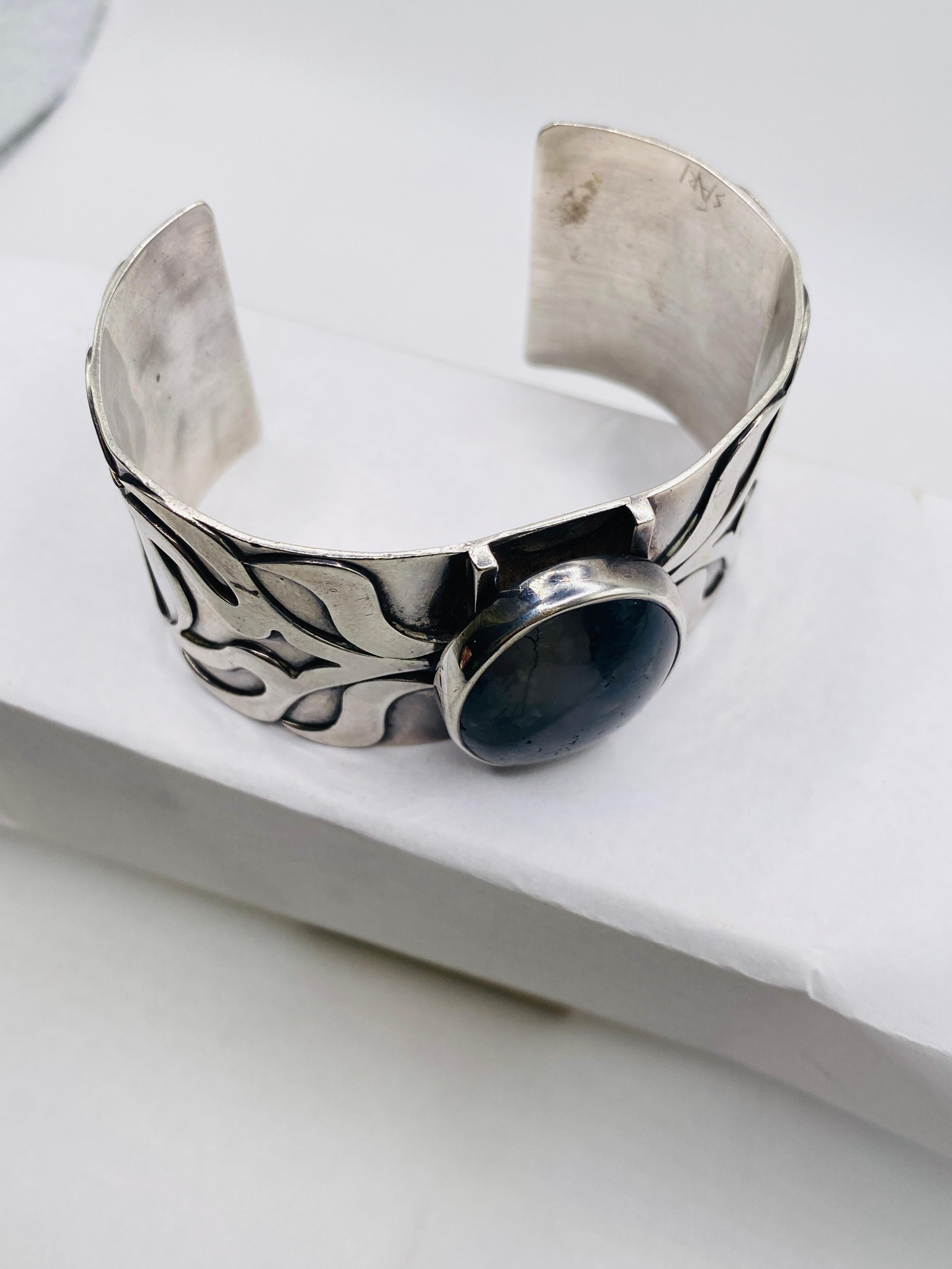 Women's or Men's Moss Agate Sterling Silver Cuff Bracelet