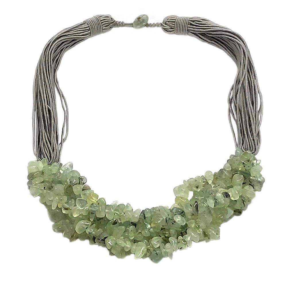 Modern Moss Agate with Silk Strand Necklace For Sale