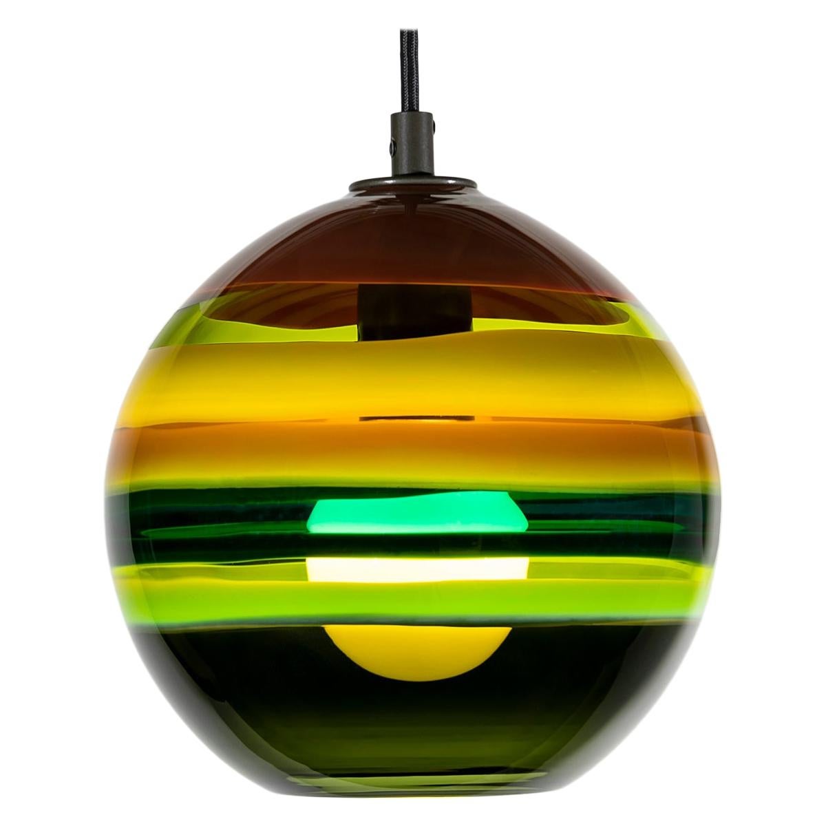 Moss Green Banded Orb Pendant, Hand Blown Glass - Made to Order