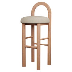 Moss Bar Stool U in Beige plain weave fabric handcrafted by Murmurio