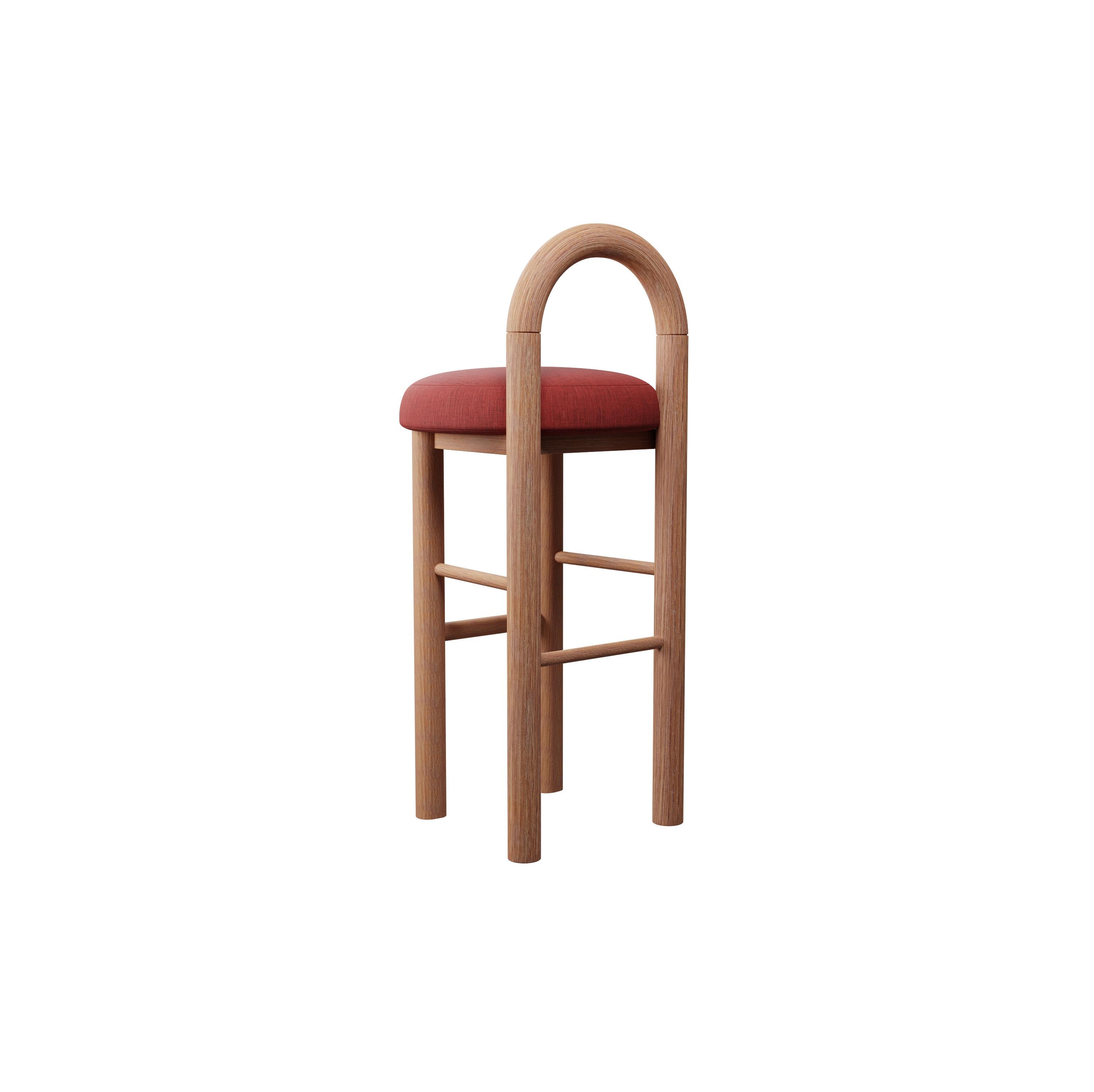 Modern Moss Bar Stool U in Cherry plain weave fabric handcrafted by Murmurio For Sale