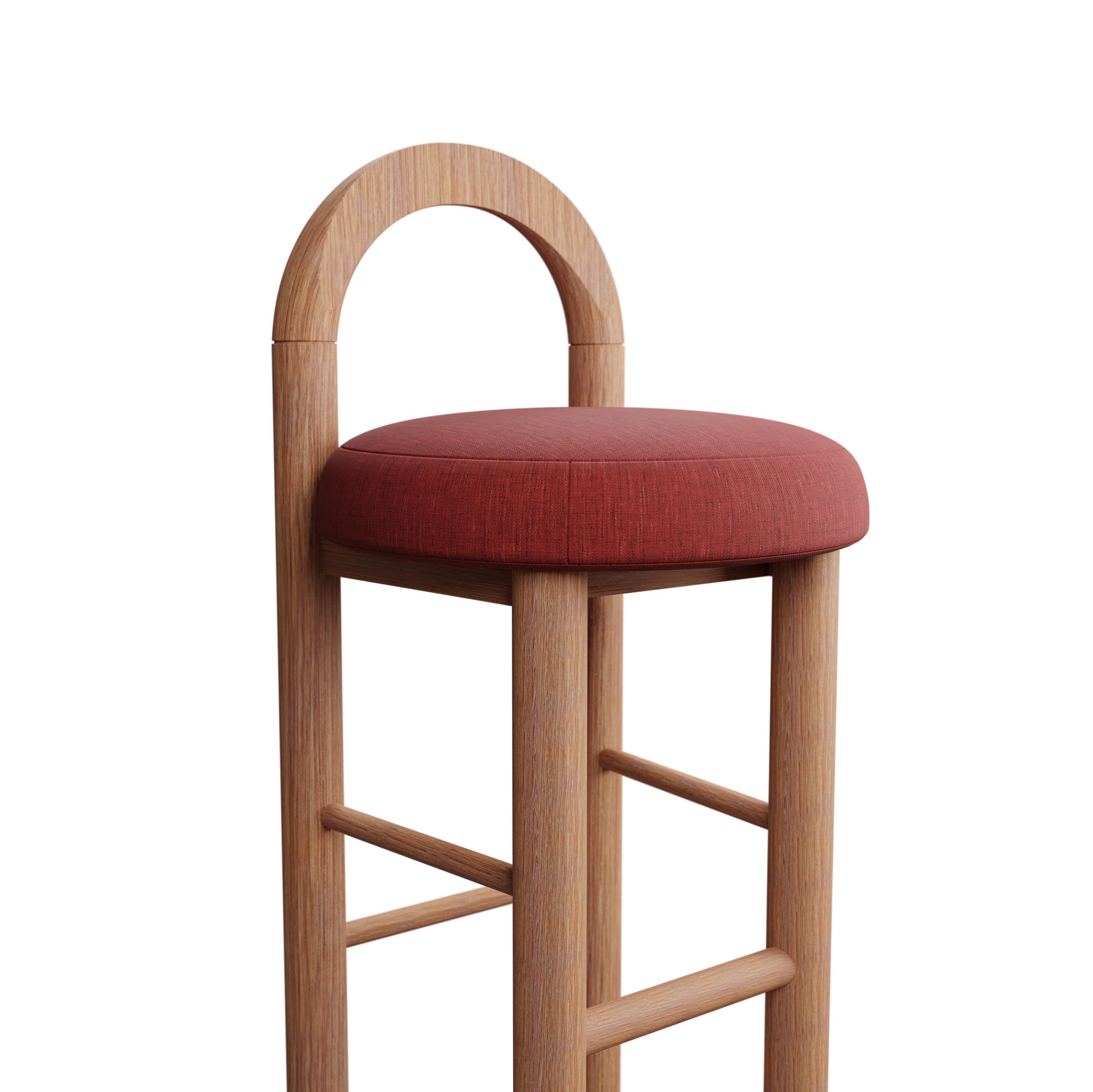 Portuguese Moss Bar Stool U in Cherry plain weave fabric handcrafted by Murmurio For Sale