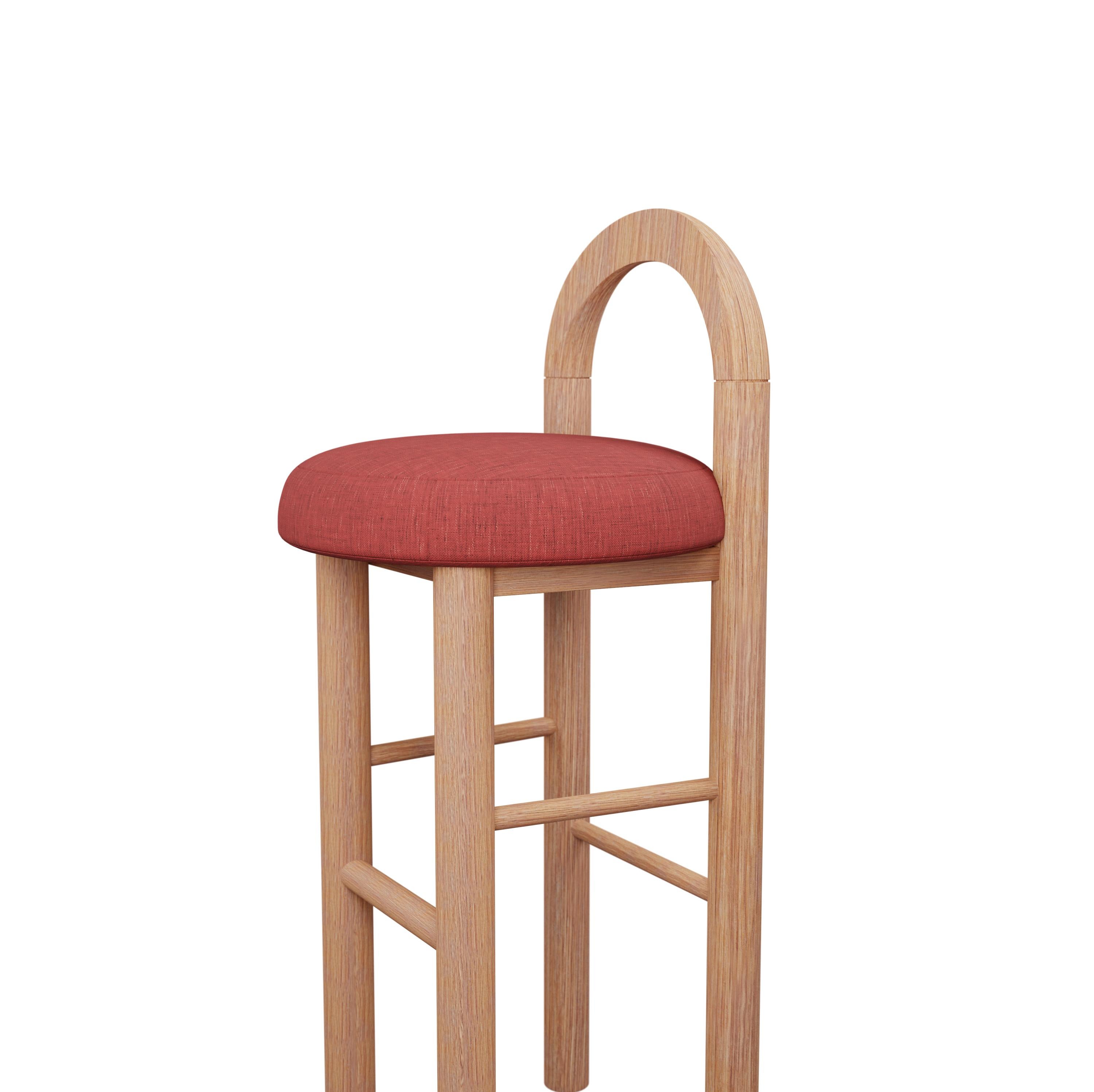 Moss Bar Stool U in Cherry plain weave fabric handcrafted by Murmurio In New Condition For Sale In Lordelo, PT