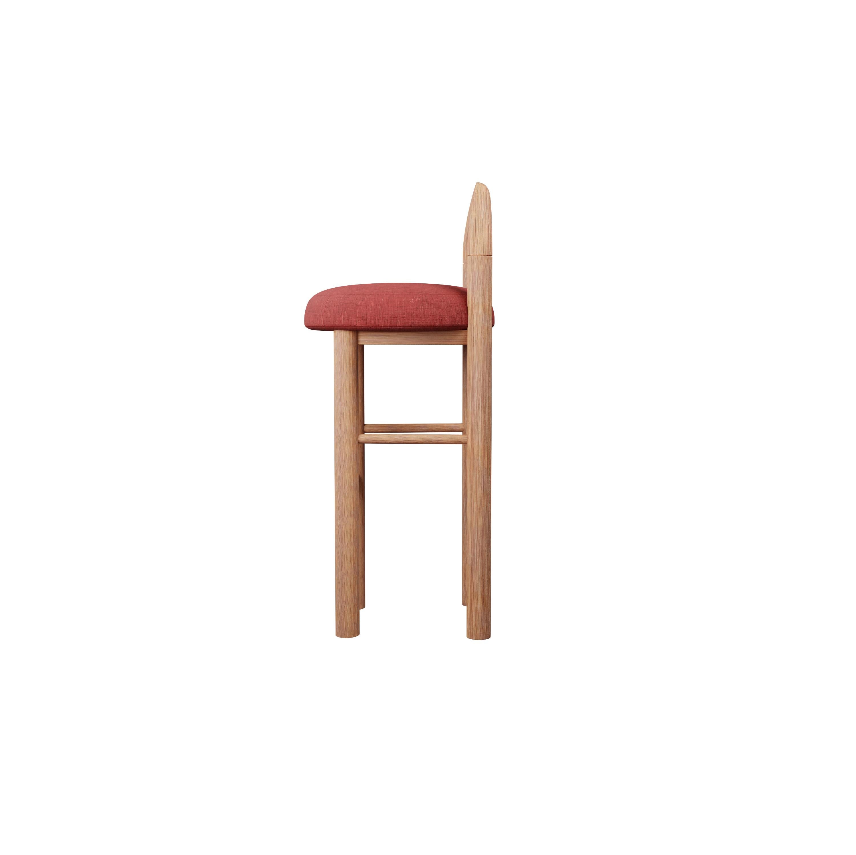Contemporary Moss Bar Stool U in Cherry plain weave fabric handcrafted by Murmurio For Sale