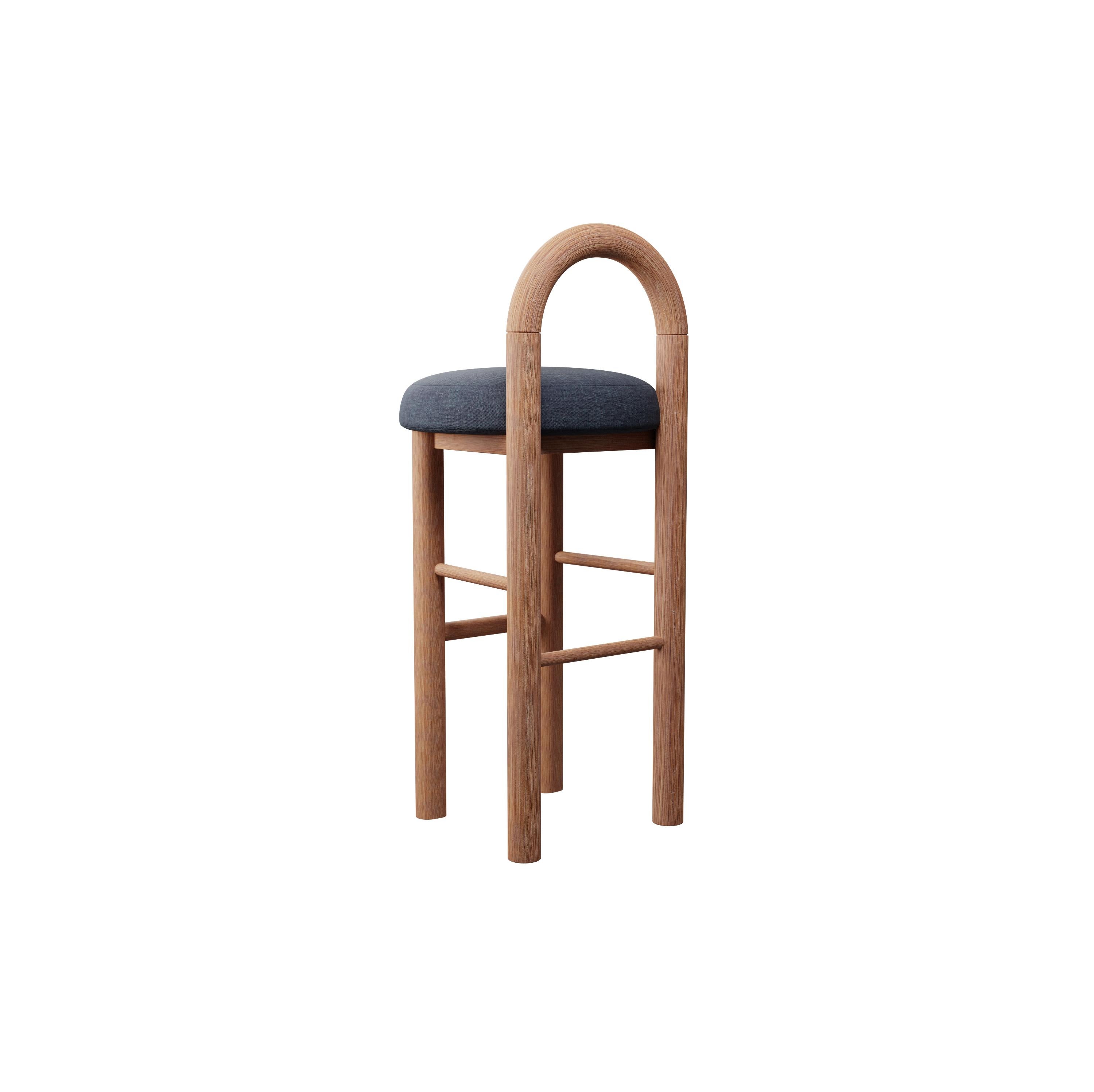 Modern Moss Bar Stool U in Denim plain weave fabric handcrafted by Murmurio For Sale