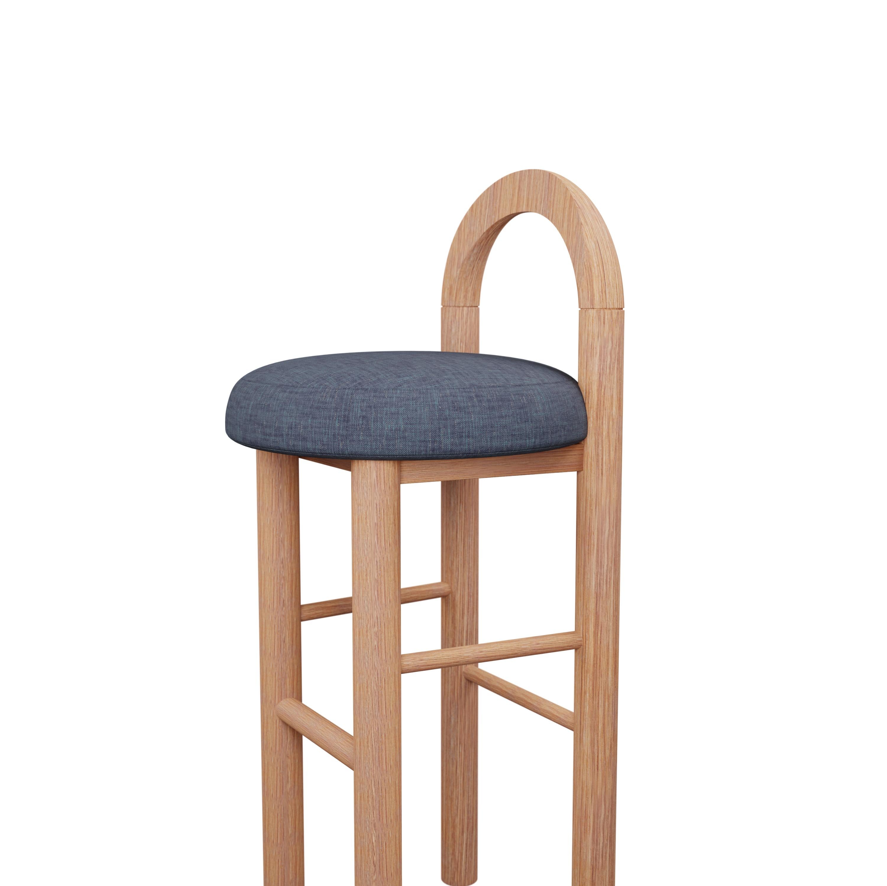 Moss Bar Stool U in Denim plain weave fabric handcrafted by Murmurio In New Condition For Sale In Lordelo, PT