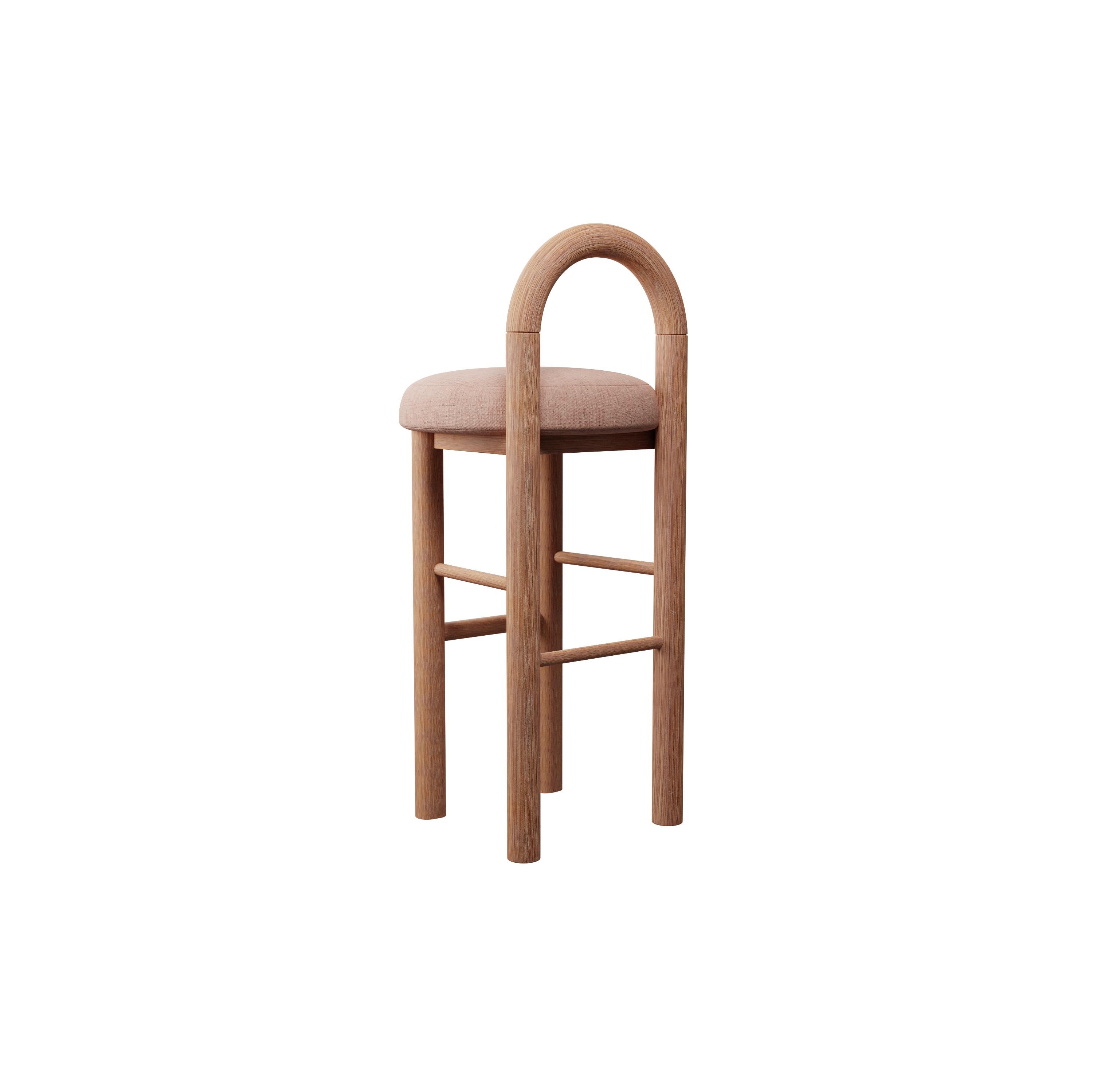 Modern Moss Bar Stool U in Nude plain weave fabric handcrafted by Murmurio For Sale