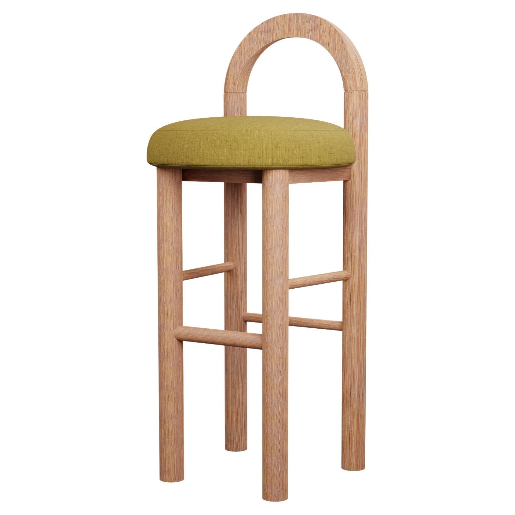 Moss Barhocker U aus gelbem, schlichtem Webstoff, handgefertigt von Murmurio