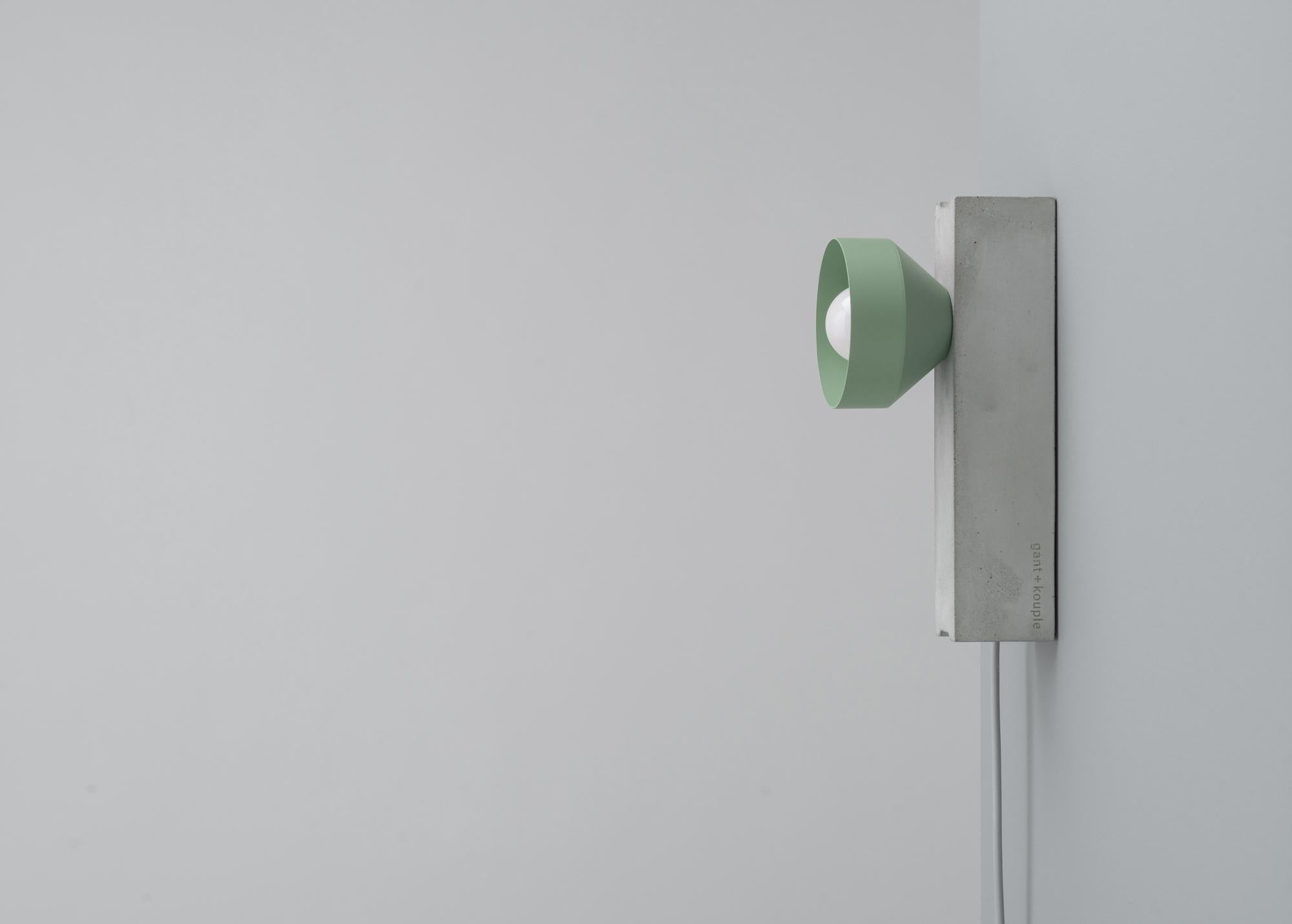 Moss Block Wall Lamp by +kouple
Dimensions: D 26 x W 10 x H 12,7 cm.
Materials: Concrete, powder-coated steel and textile. 

Available in different color options. Please contact us.

All our lamps can be wired according to each country. If sold to