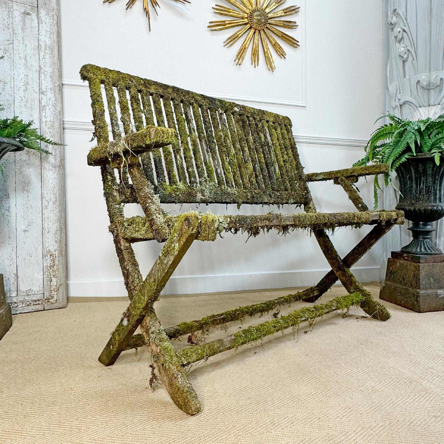 Moss Covered Garden Bench In Good Condition For Sale In Hastings, GB