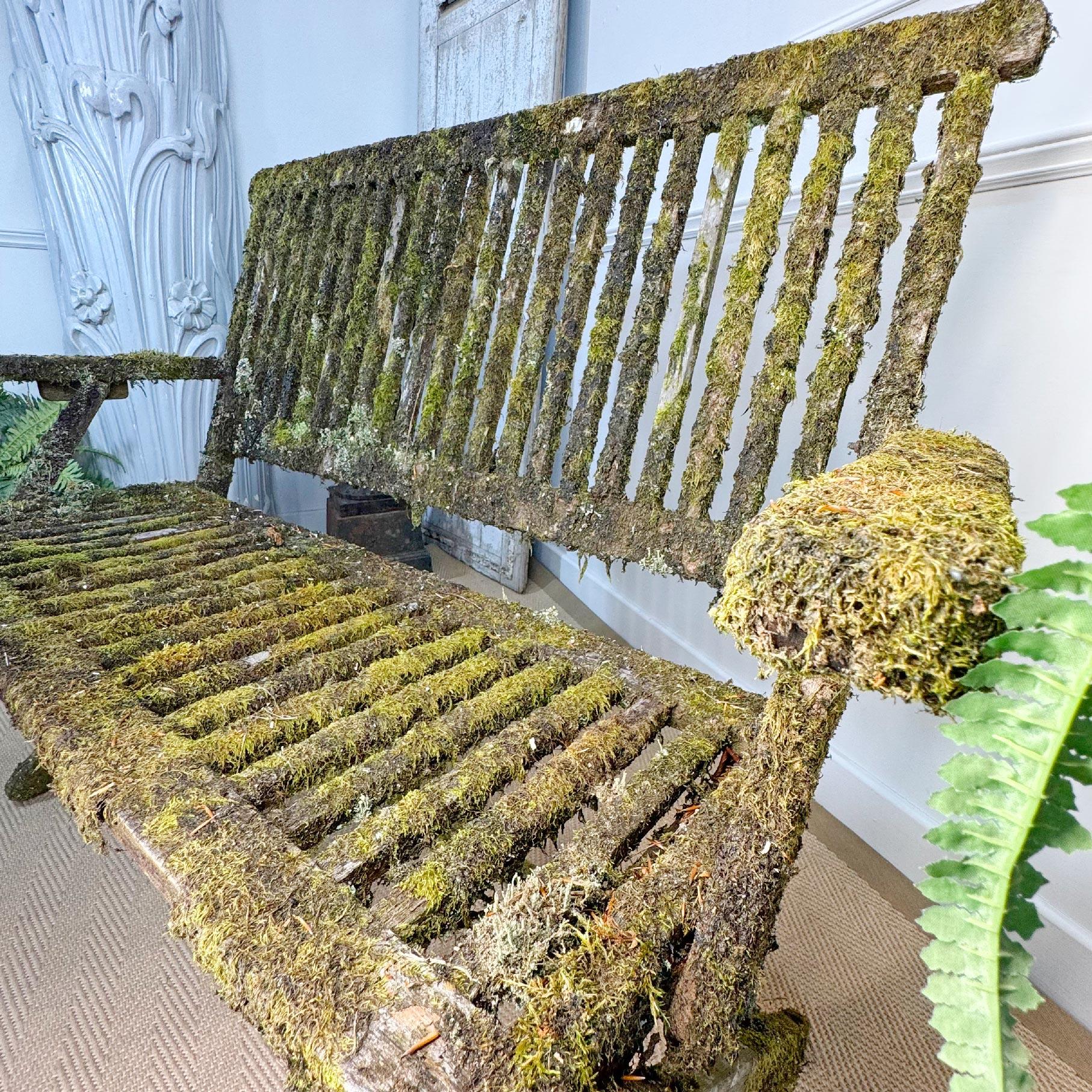 20th Century Moss Covered Garden Bench For Sale