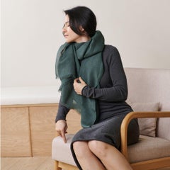 Moss Deep Green Soft Linen Silk Classic Modern Artisanal Handwoven Scarf