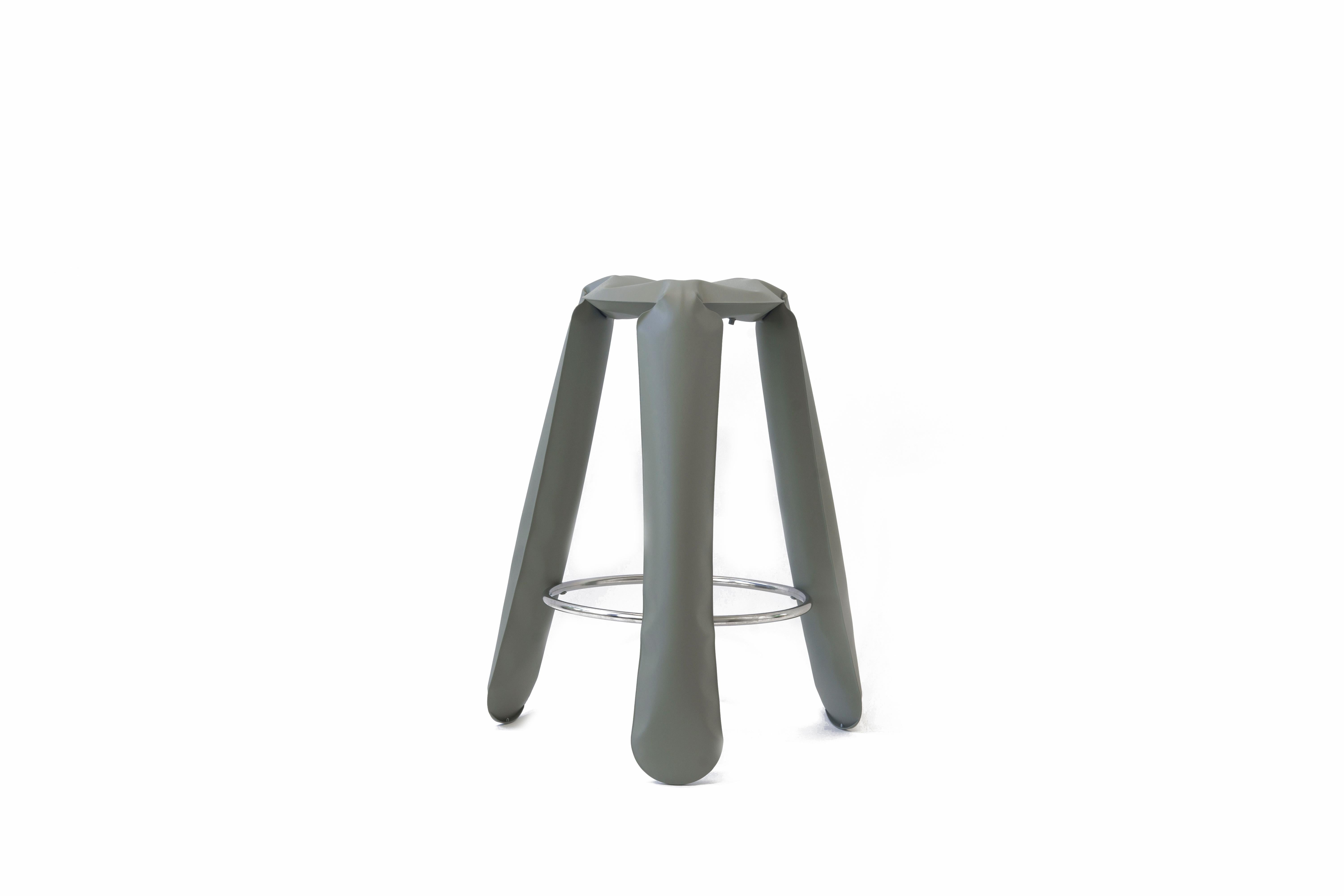 Moss Gray Steel Bar Plopp Stool by Zieta
Dimensions: D 35 x H 75 cm 
Material: Carbon steel. 
Finish: Powder-Coated.
Available in colors: Beige, black, white, blue, graphite, moss, umbra gray, flaming gold, and cosmic blue. Available in Stainless