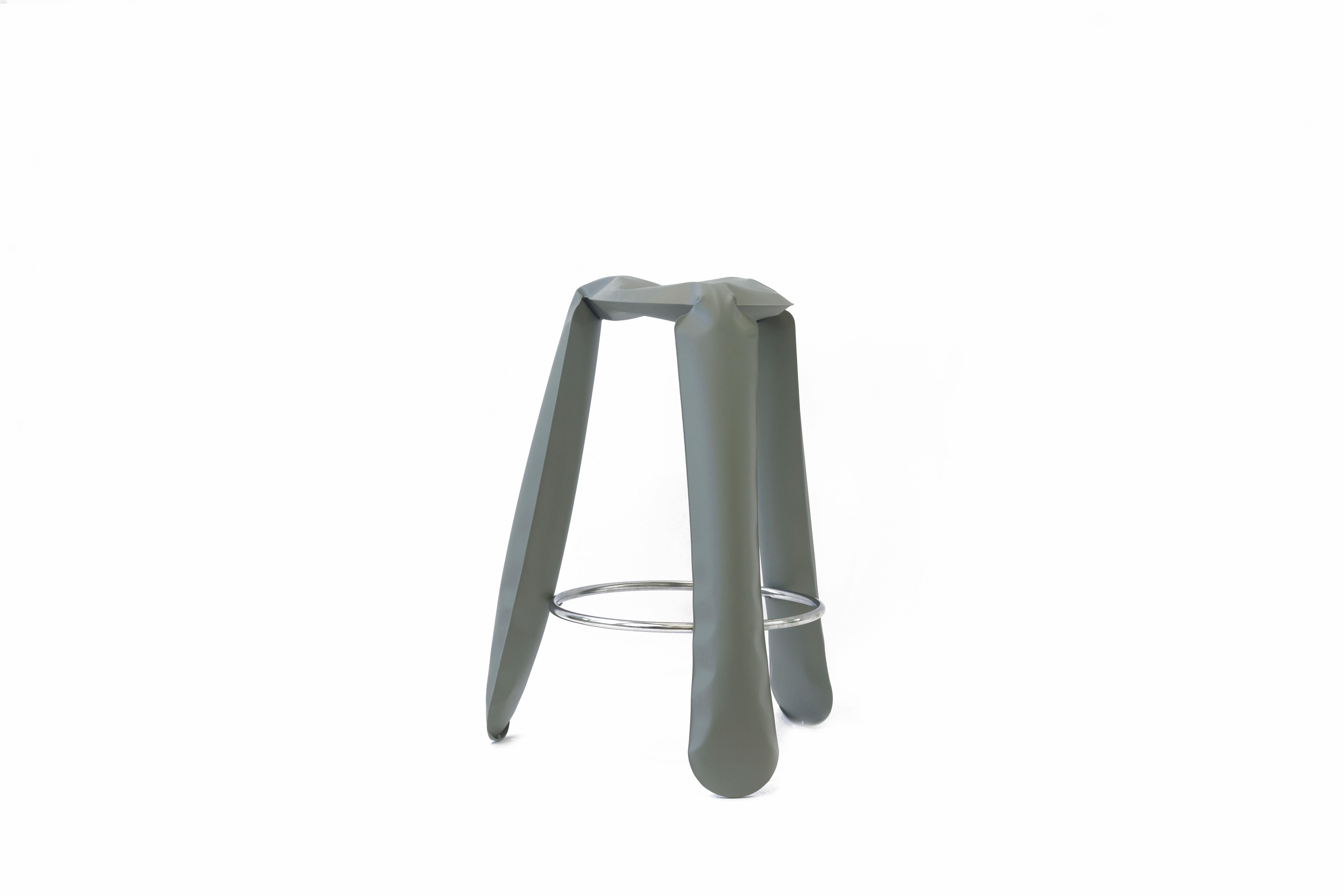 Organic Modern Moss Gray Steel Bar Plopp Stool by Zieta For Sale