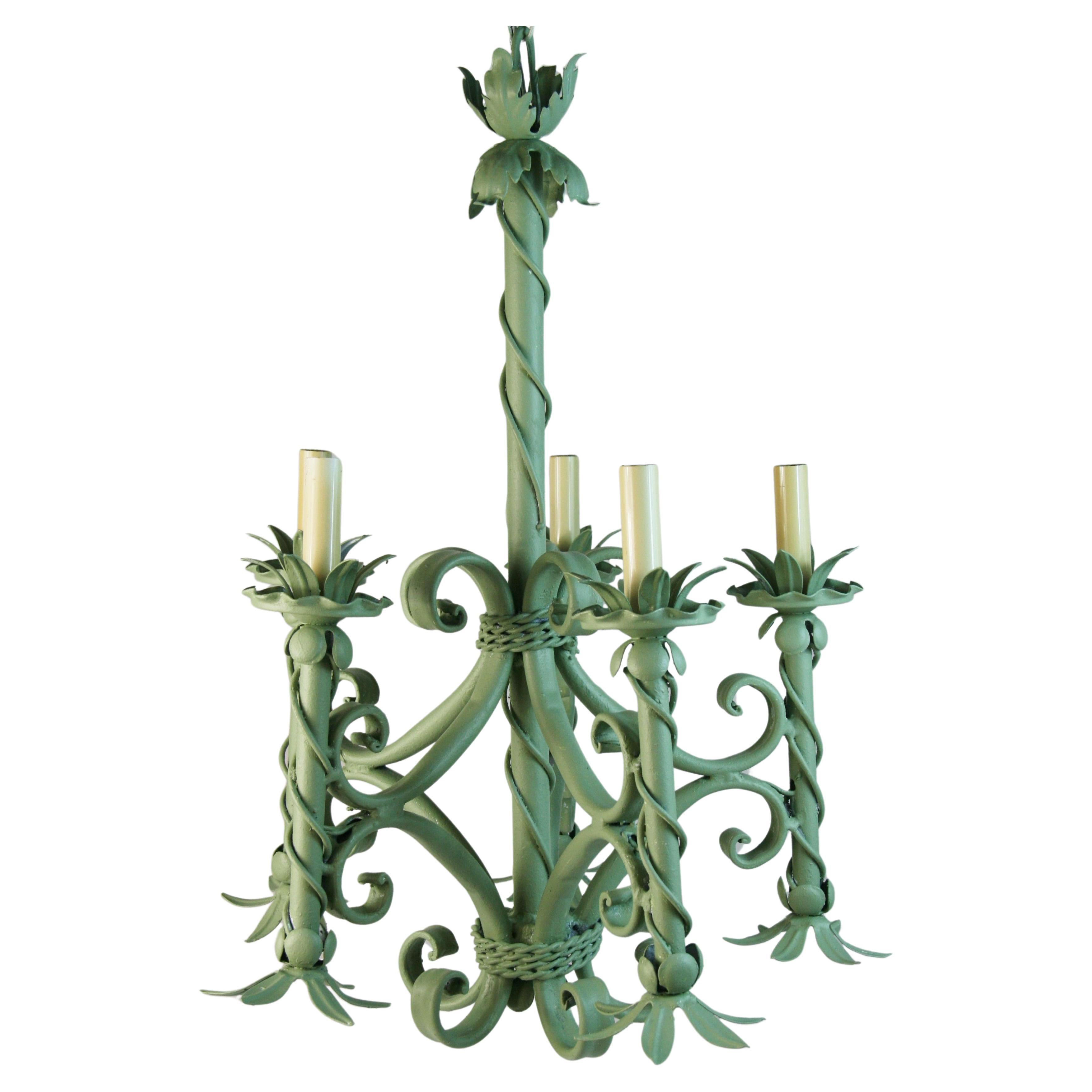 Moss Green 5 light Foliate and Vines French Chandelier
