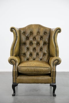 Poltrona Chesterfield in stile inglese in pelle di vacchetta verde muschio