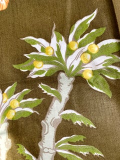 Moss Green Floral Trompe L’Oeil Handprinted Linen, Schumacher, Kent Garden, 1971