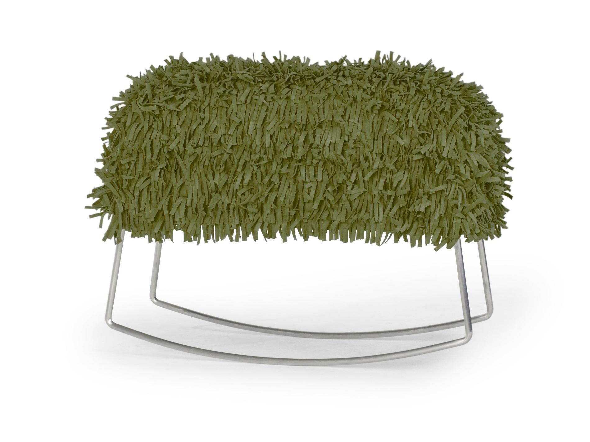 Moss green harry rocking chair by Kenneth Cobonpue
Materials: Microfiber, Urethane foam, Stainless Steel, Plywood. 
Also available in other colors. Please contact us for more information. 
Dimensions: 28cm x 67cm x H 55cm

Harry brings the fun