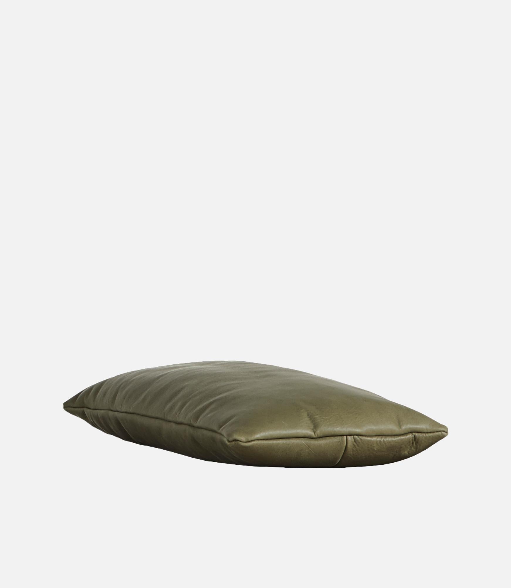 Moss Green Leather Level Pillow by Msds Studio
Materials: Camo Leather, Fabric
Dimensions: D 23.5 x W 67 x H 8.5 cm

The founders, Mia and Torben Koed, decided to put their 30 years of experience into a new project. It was time for a change and a