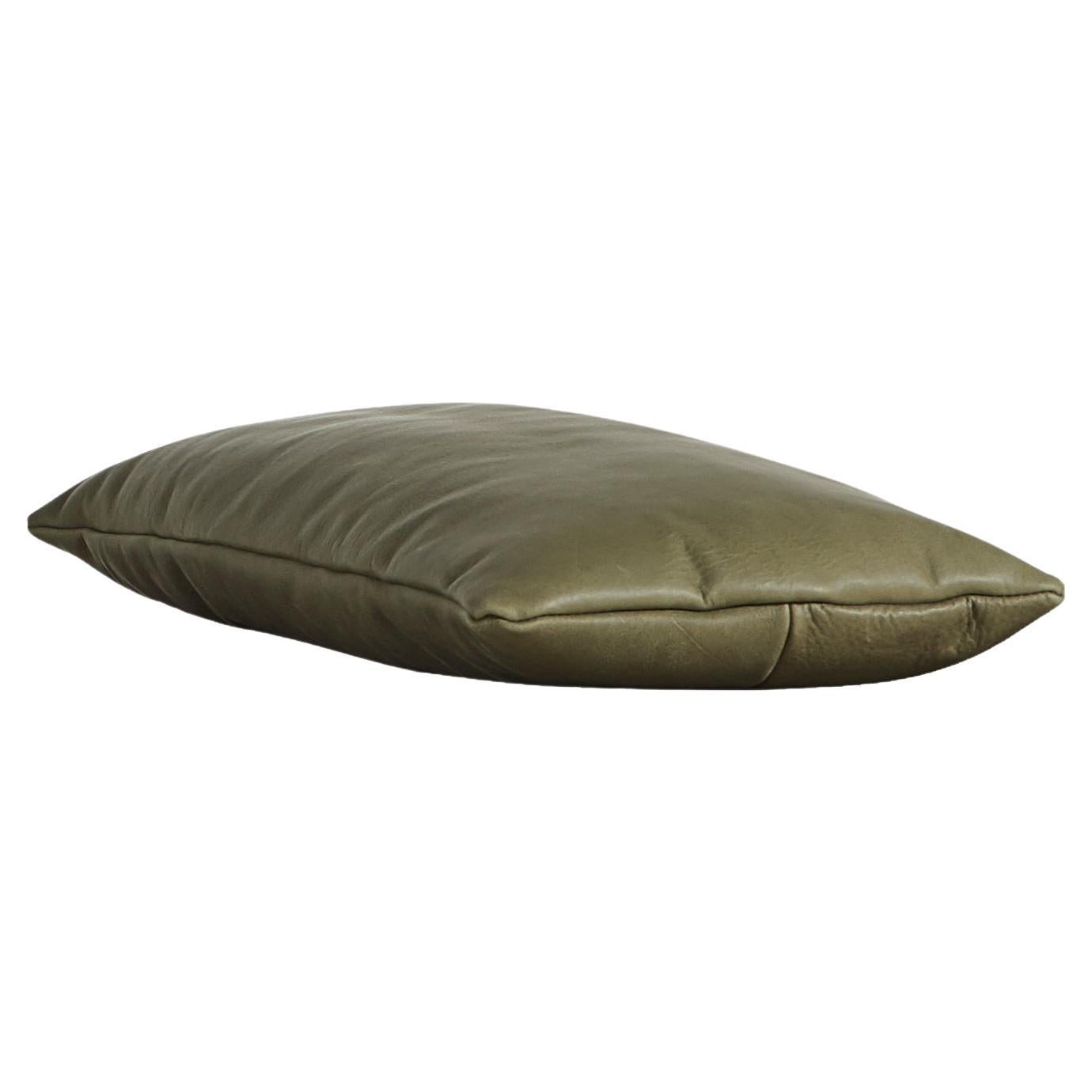 Moss Green Leather Level Pillow by Msds Studio For Sale