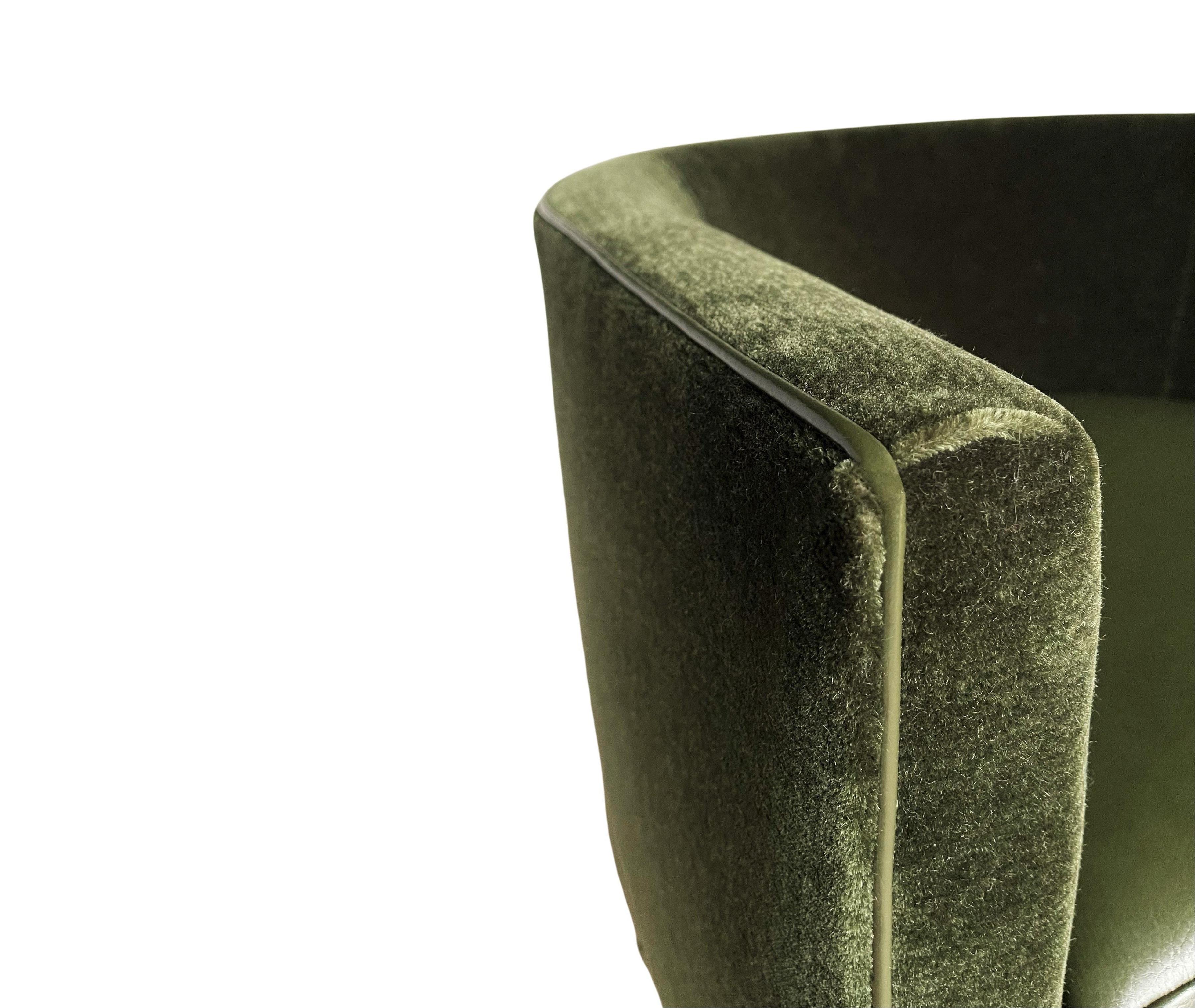 Mid-20th Century Moss Green Mohair Swivel Chairs by Milo Baughman, Pair