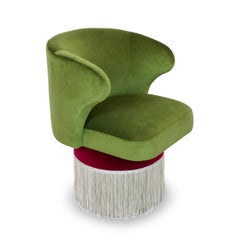 Moss Green Velvet Swivel Dining Chair with Bullion Fringe
