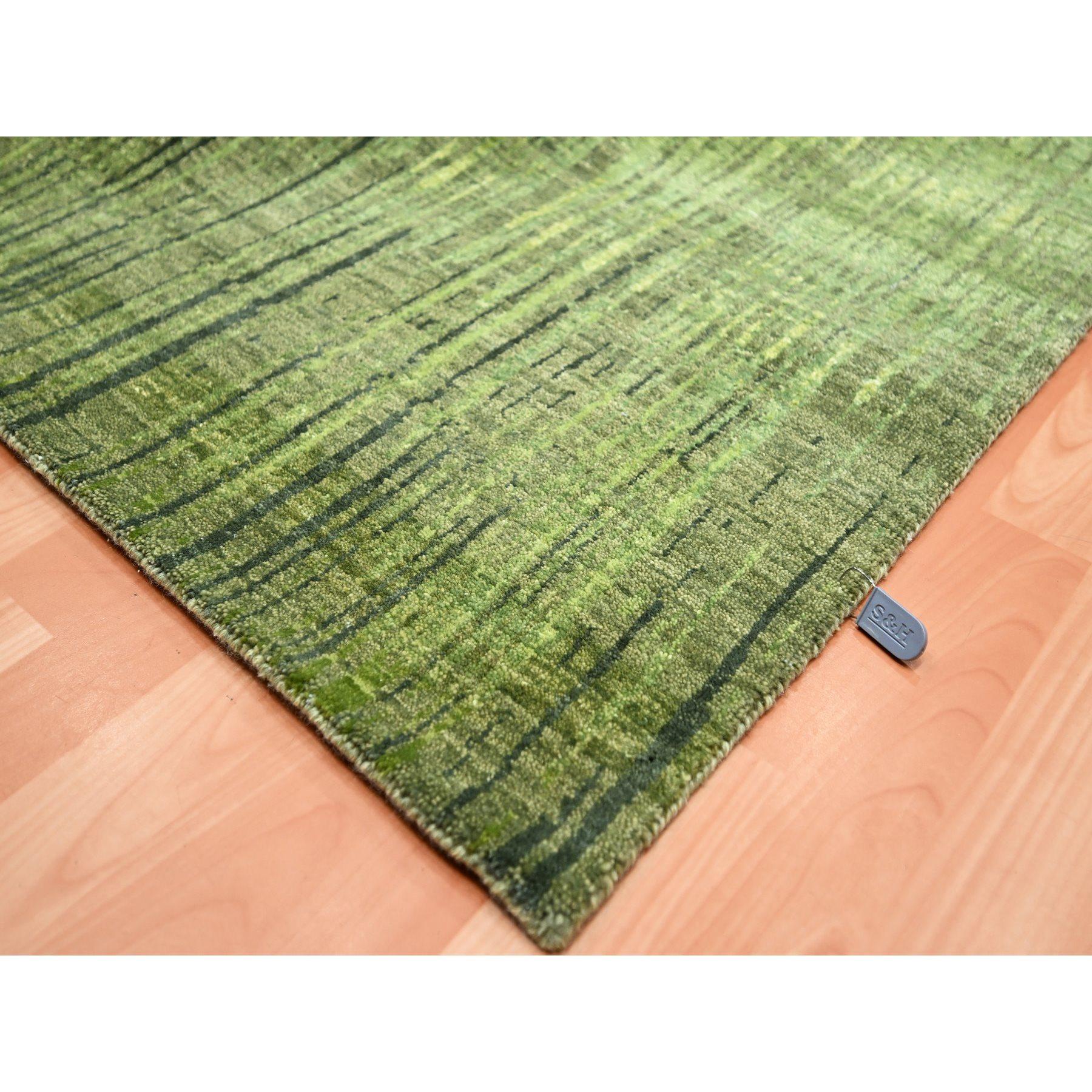 Tapis oriental vert mousse à motif d'ombre verticale noué à la main 9' x 12'3