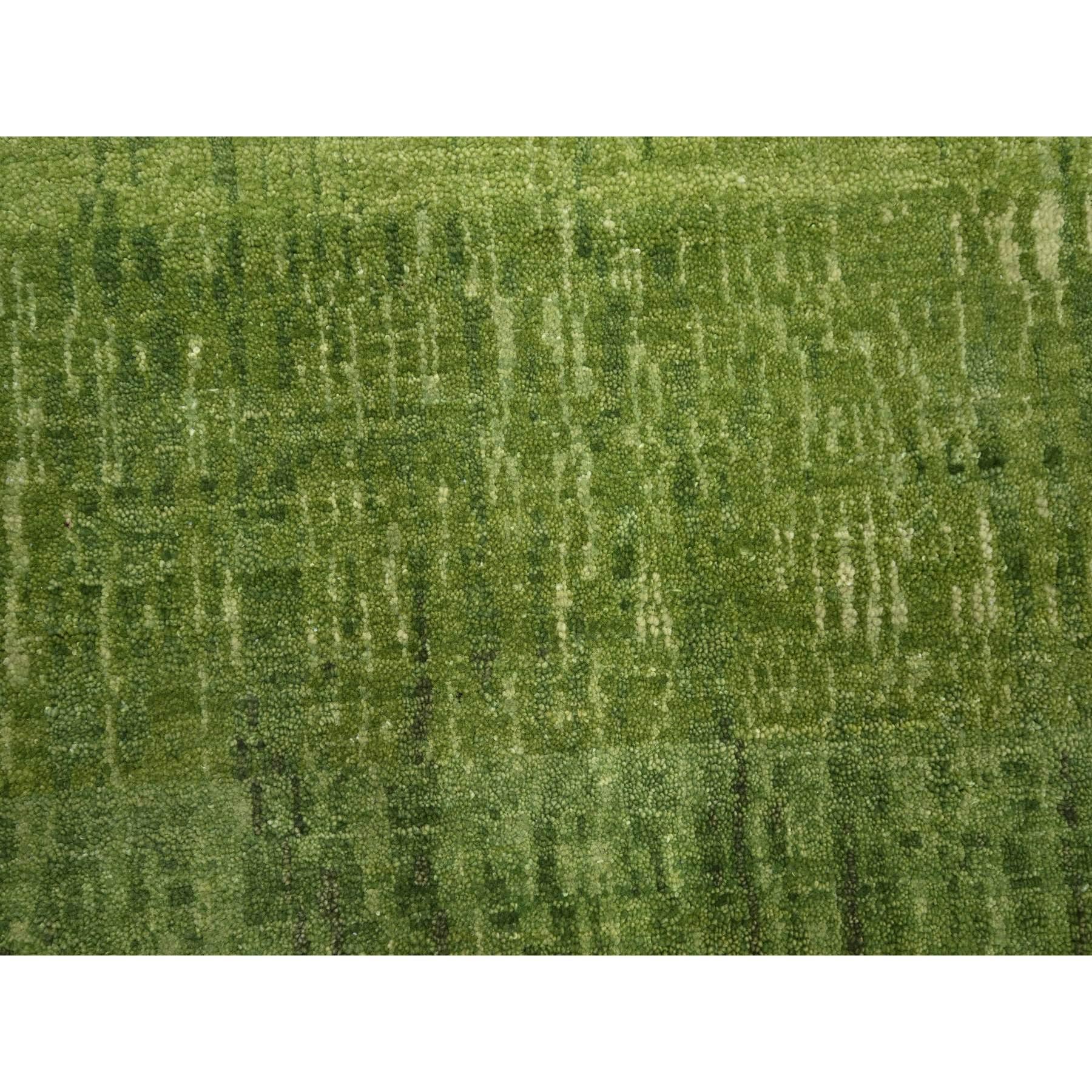 Laine Tapis oriental vert mousse à motif d'ombre verticale noué à la main 9' x 12'3