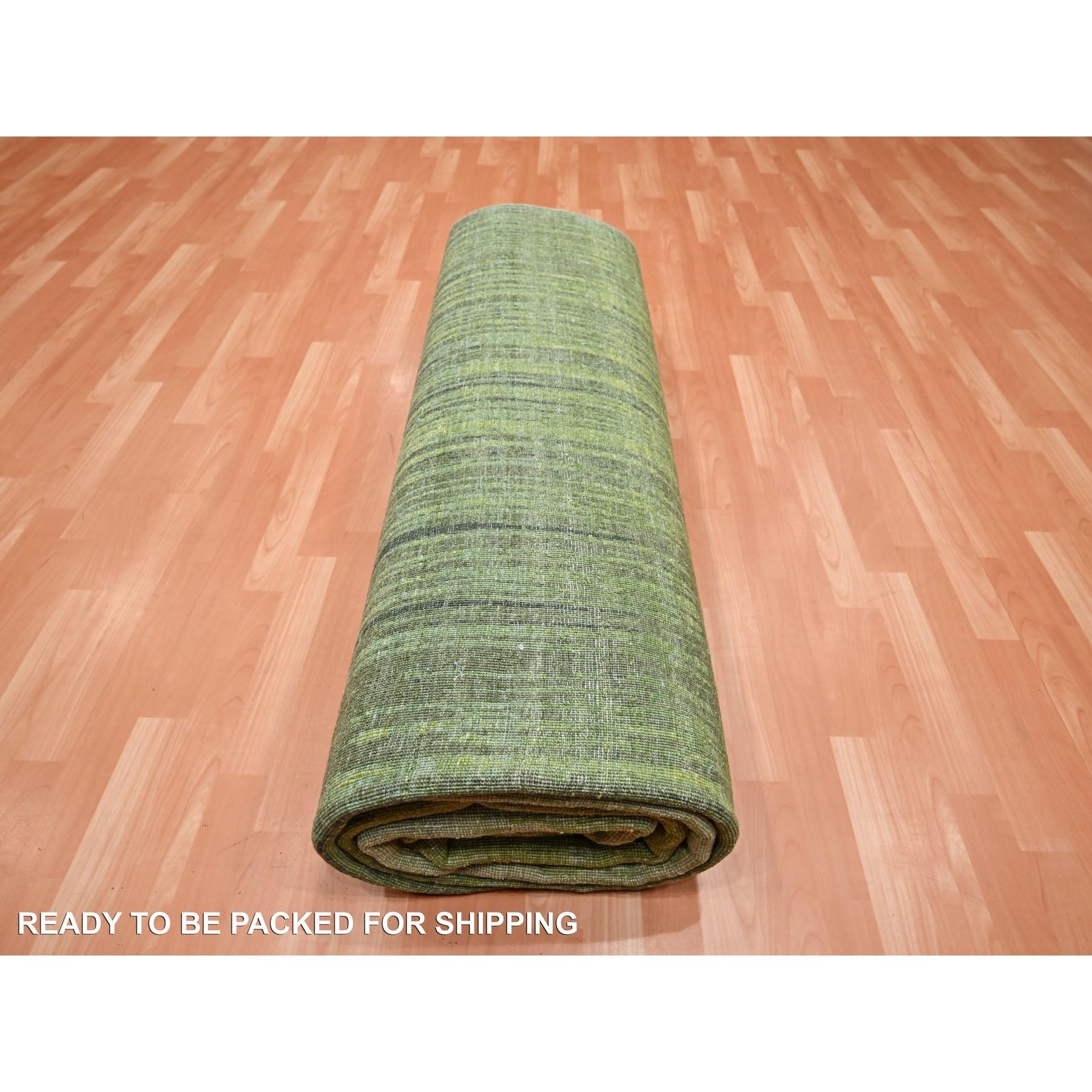Tapis oriental vert mousse à motif d'ombre verticale noué à la main 9' x 12'3