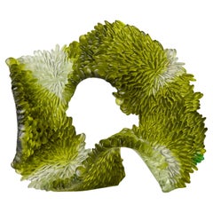Moss Greens III, green & clear textured glass sculpture by Nina Casson Mcgarva