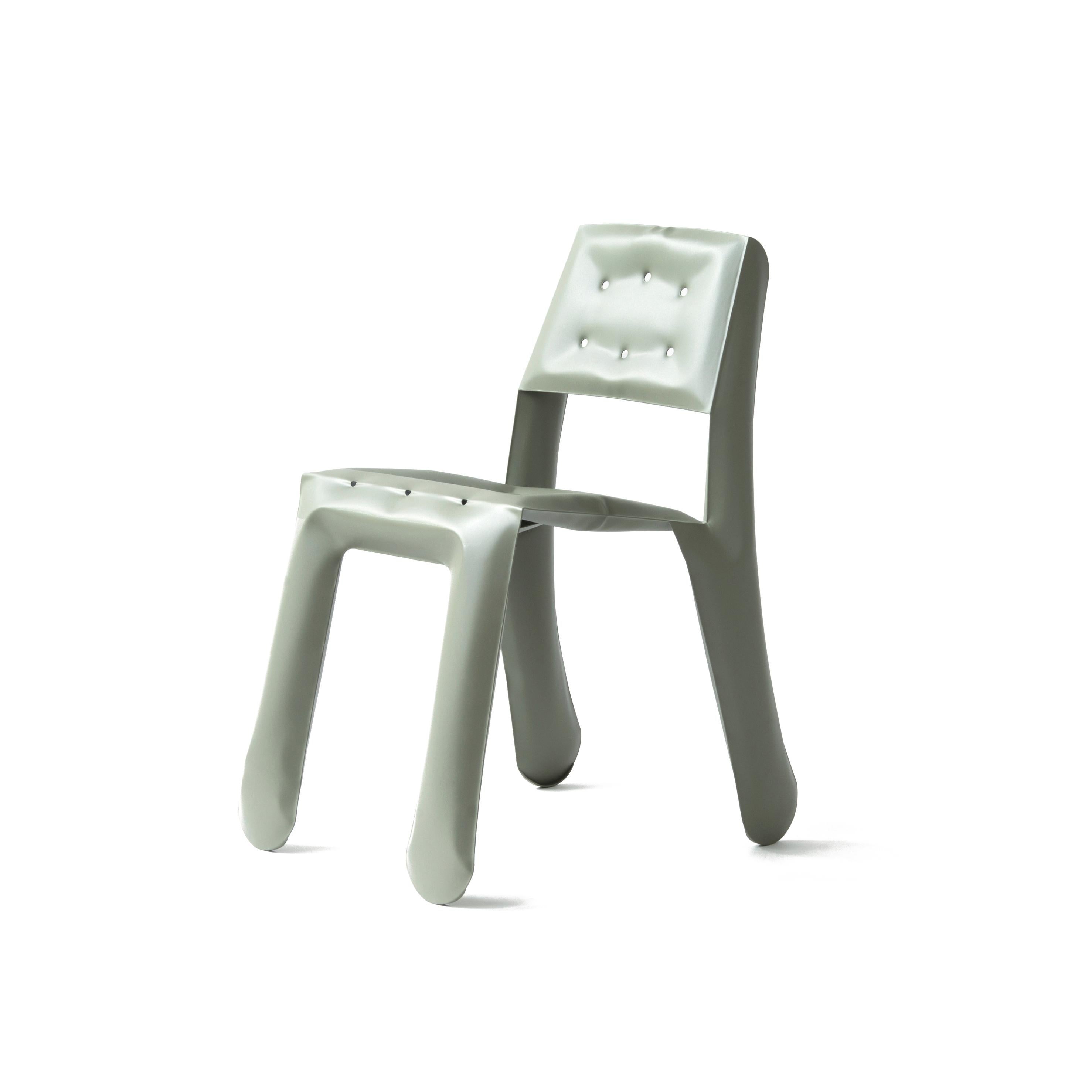 Moss Grey Aluminum Chippensteel 0.5 Sculptural Chair by Zieta
Dimensions: D 58 x W 46 x H 80 cm 
Material: Aluminum. 
Finish: Powder-coated. Matt finish. 
Available in colors: white matt, beige, black, blue-gray, graphite, moss-gray, and umbra-grey.