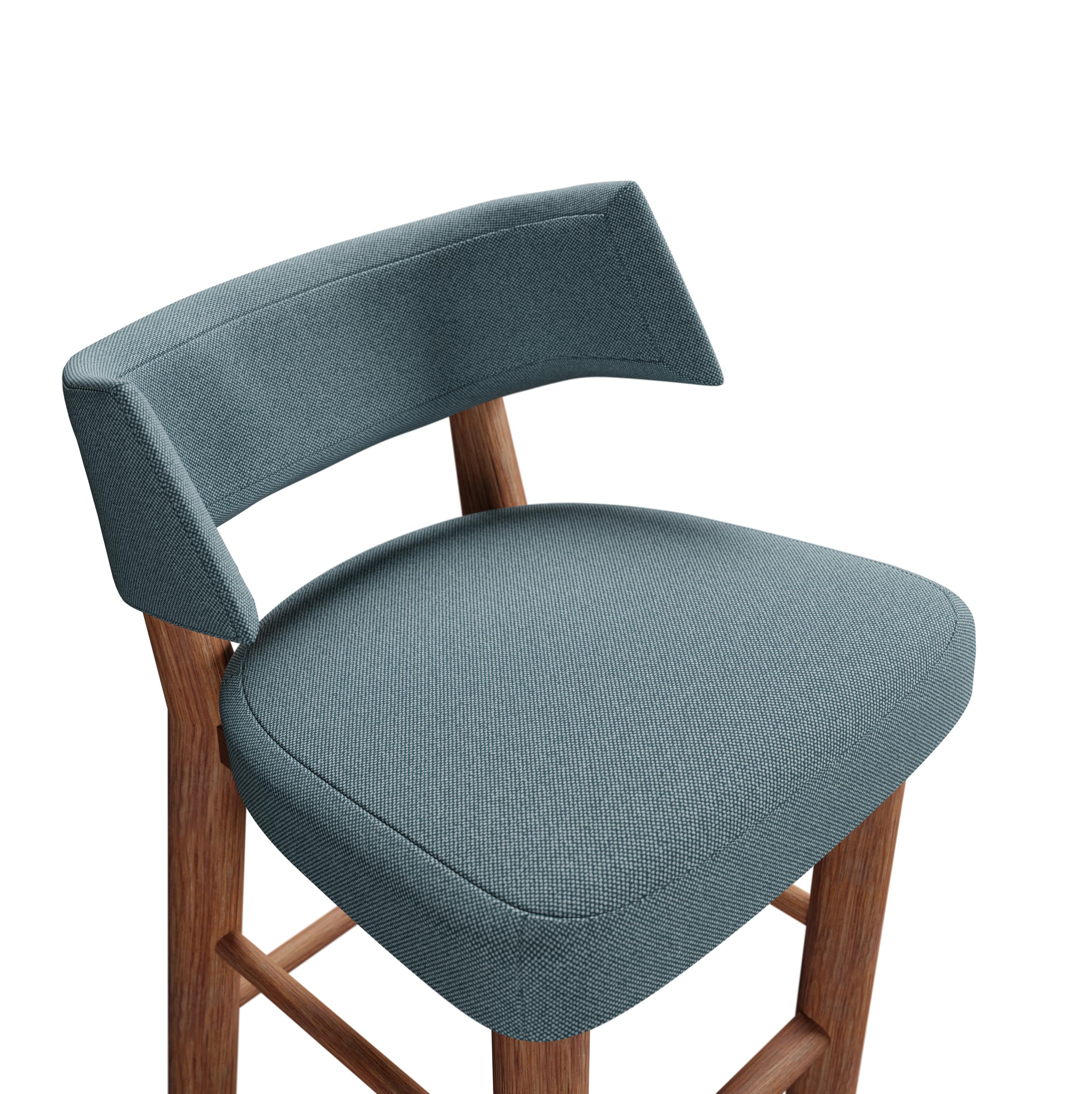 XXIe siècle et contemporain Tabouret de cuisine Moss en tissu bleu à tissage uni fabriqué à la main par Murmurio en vente