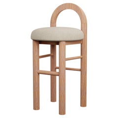 Moss-Keramikhocker U in Beige mit einfachem Webstoff, handgefertigt von Murmurio