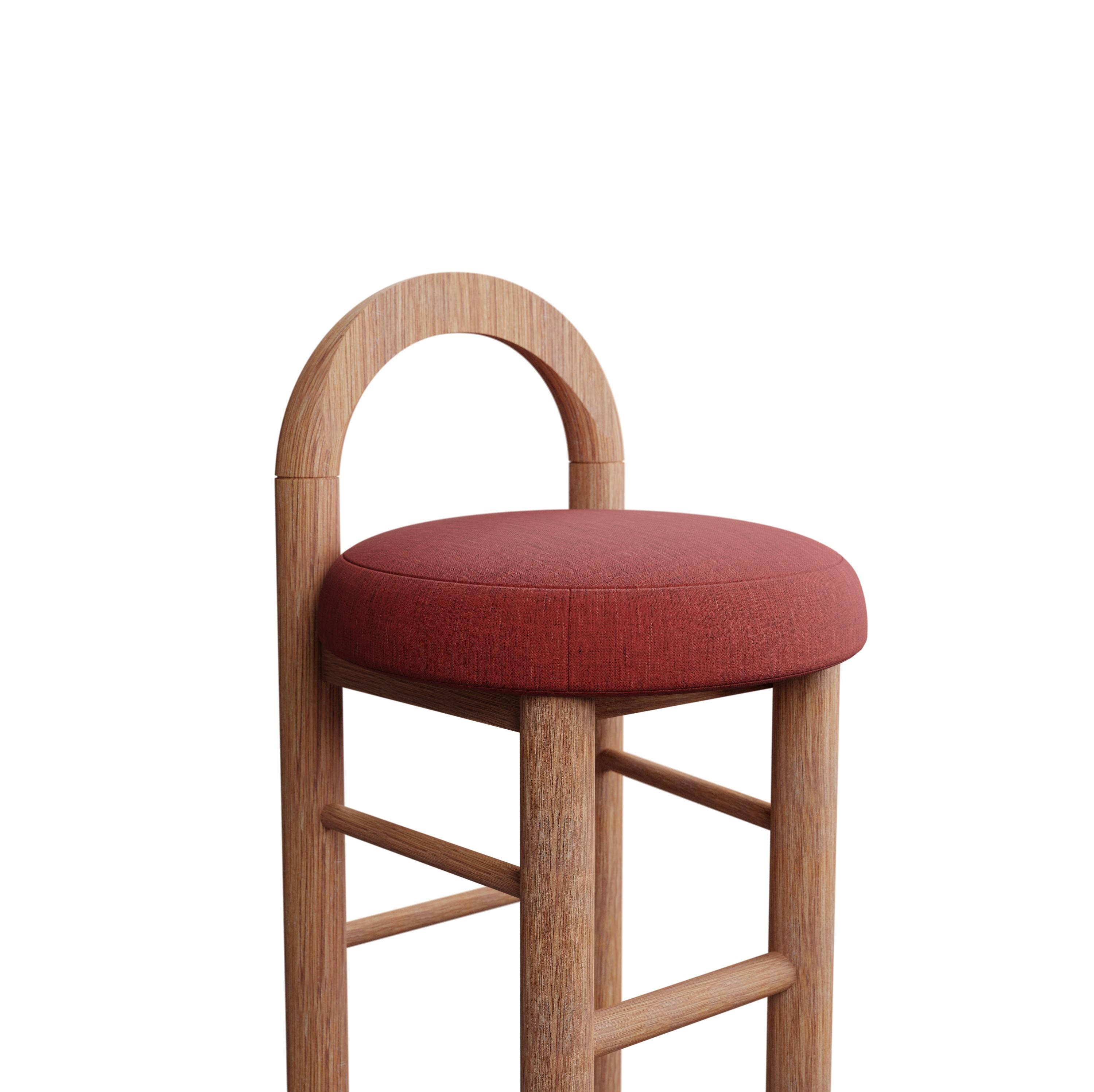 Moss-Keramikhocker U aus Kirschbaumholz mit einfachem Webstoff, handgefertigt von Murmurio (Portugiesisch) im Angebot